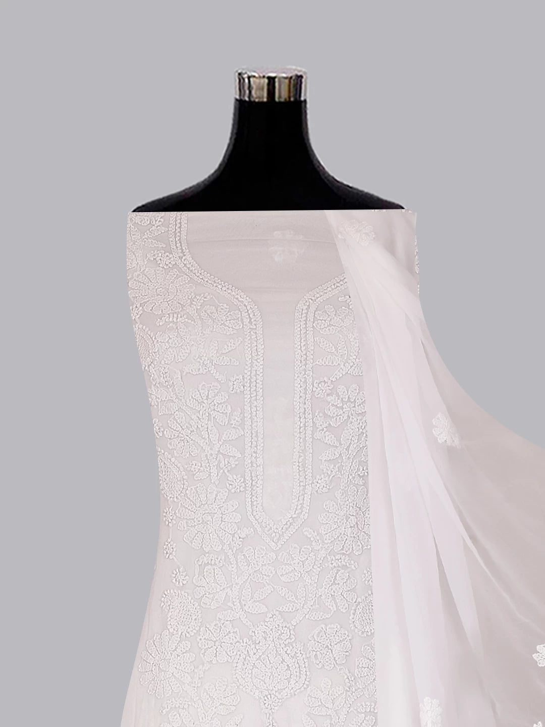 Ada Hand Embroidered White Georgette Lucknowi Chikankari Unstitched Suit Piece A211320