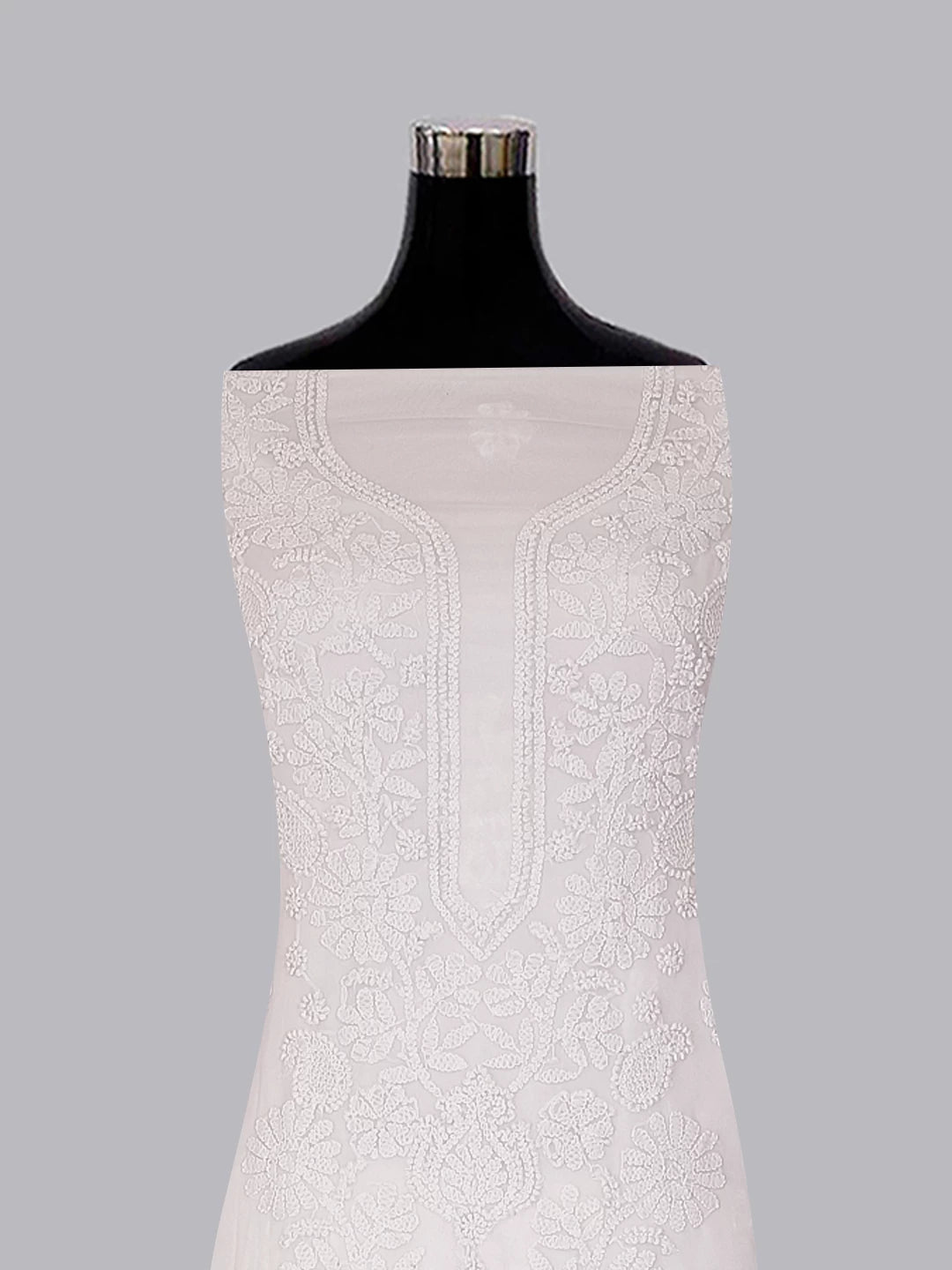 Ada Hand Embroidered White Georgette Lucknowi Chikankari Unstitched Suit Piece A211320