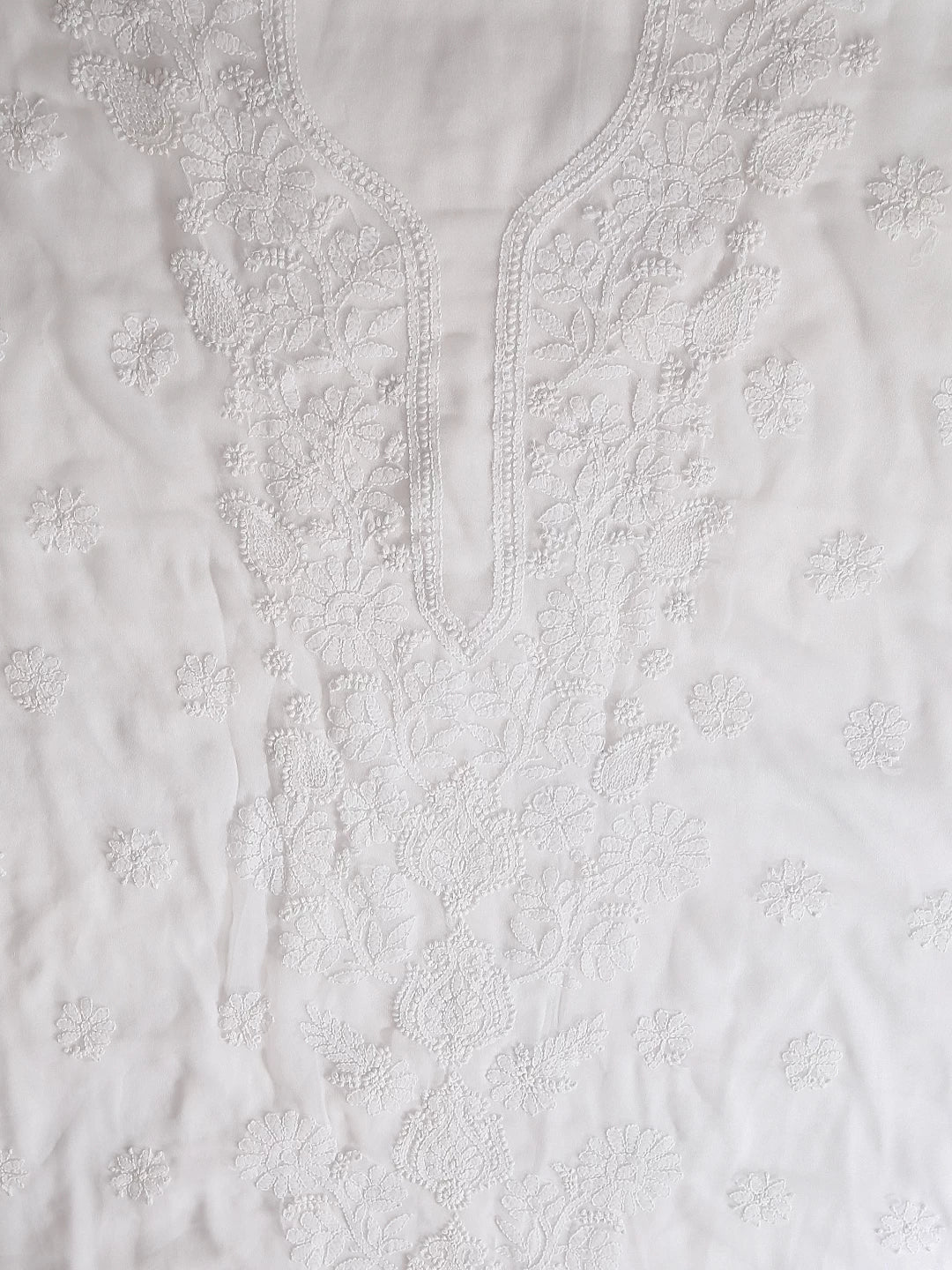 Ada Hand Embroidered White Georgette Lucknowi Chikankari Unstitched Suit Piece A211320