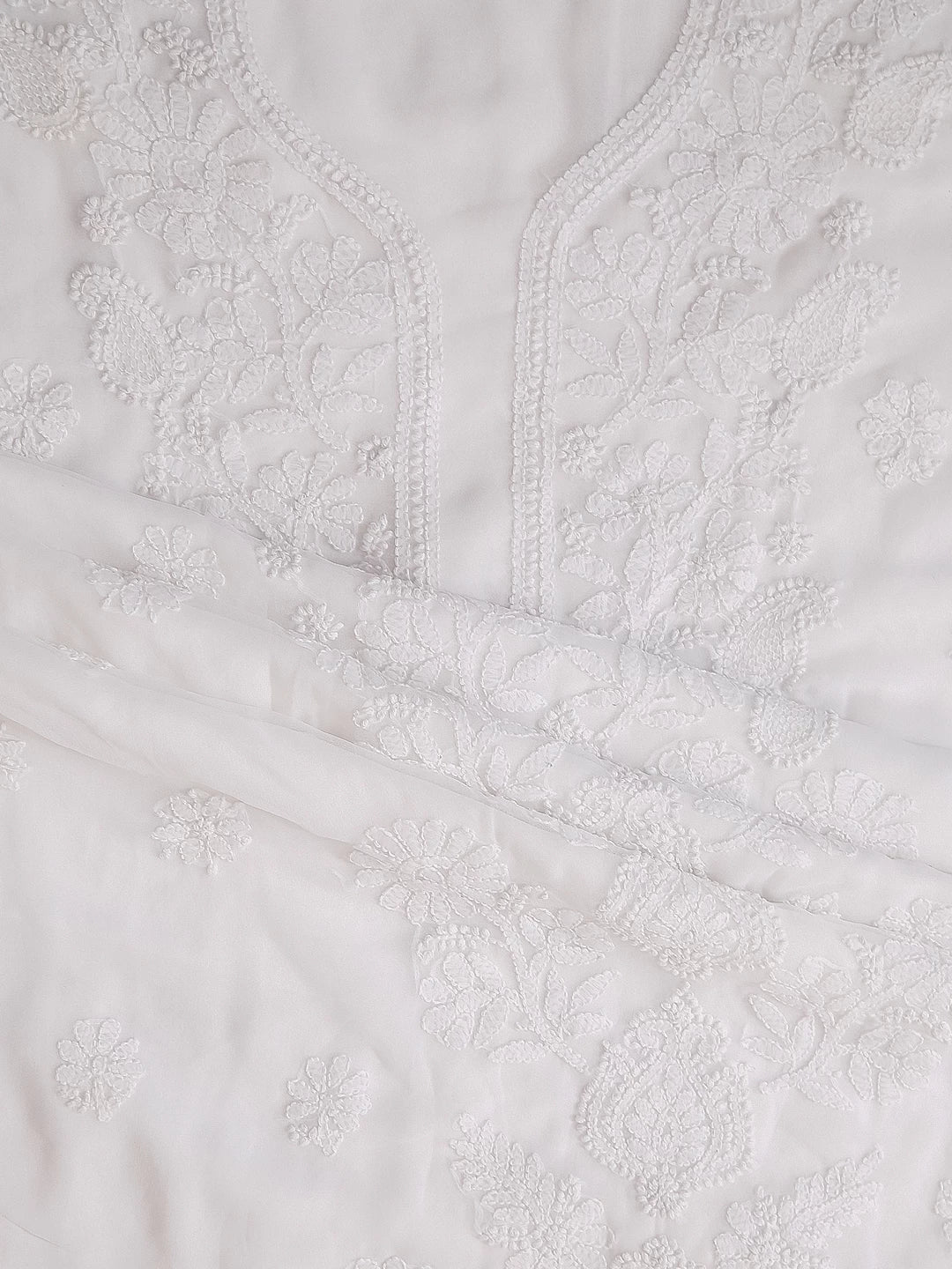 Ada Hand Embroidered White Georgette Lucknowi Chikankari Unstitched Suit Piece A211320