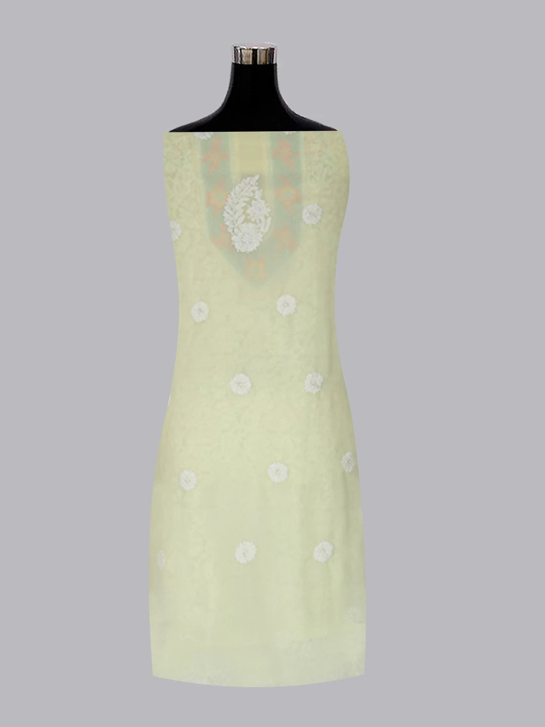 Ada Hand Embroidered Lime Green Georgette Lucknowi Chikankari Unstitched Suit Piece With Parsi Work A211298