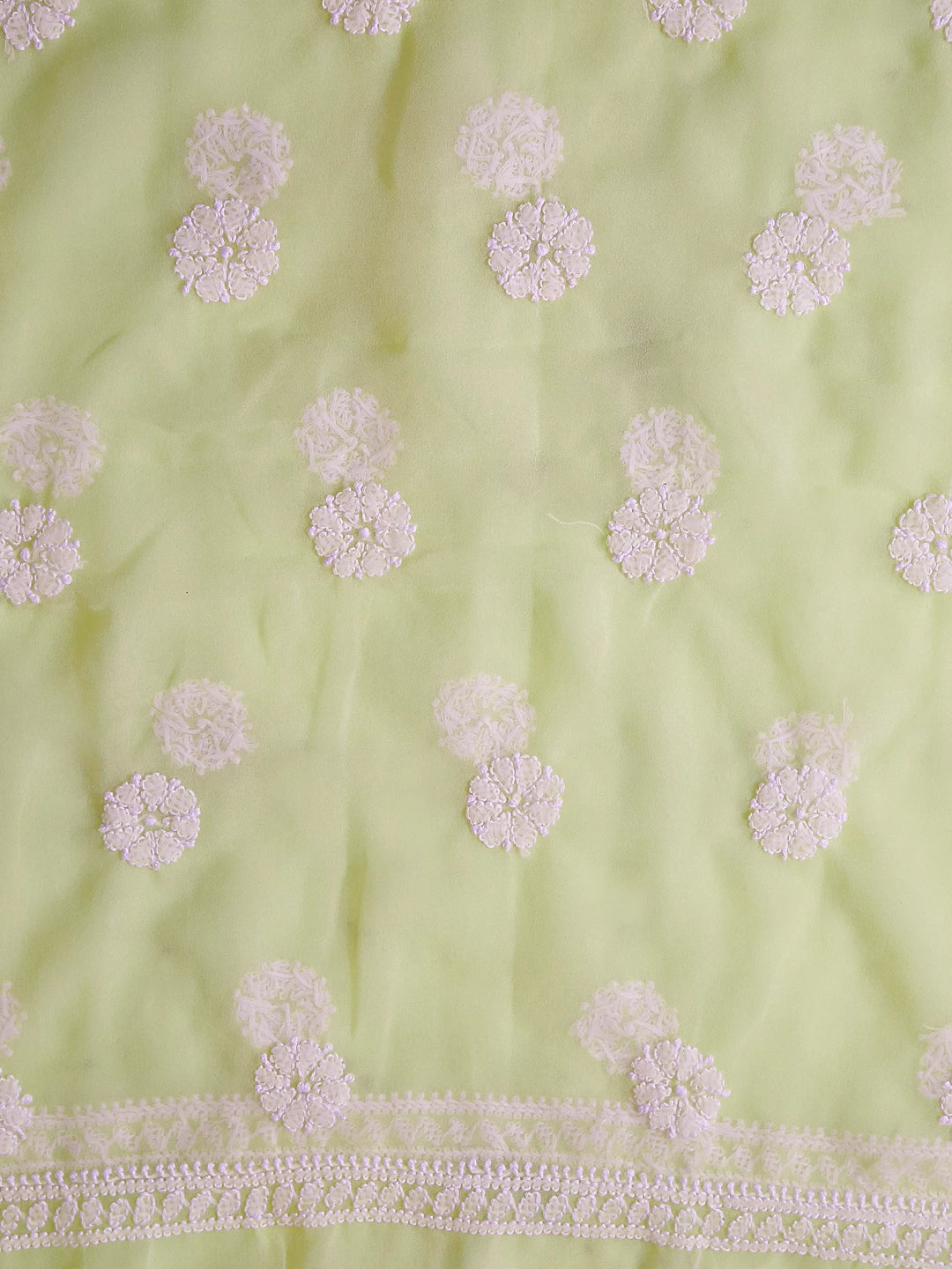 Ada Hand Embroidered Lime Green Georgette Lucknowi Chikankari Unstitched Suit Piece With Parsi Work A211298