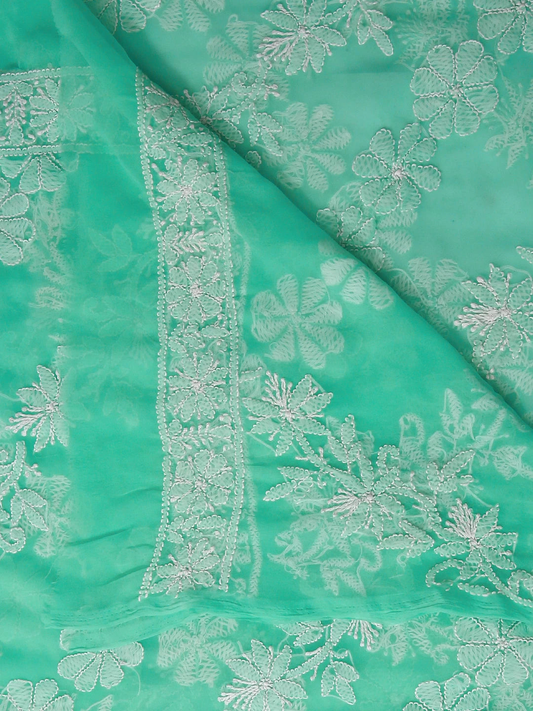 Ada Hand Embroidered Sea Green Georgette Lucknowi Chikankari Dupatta 01A400672
