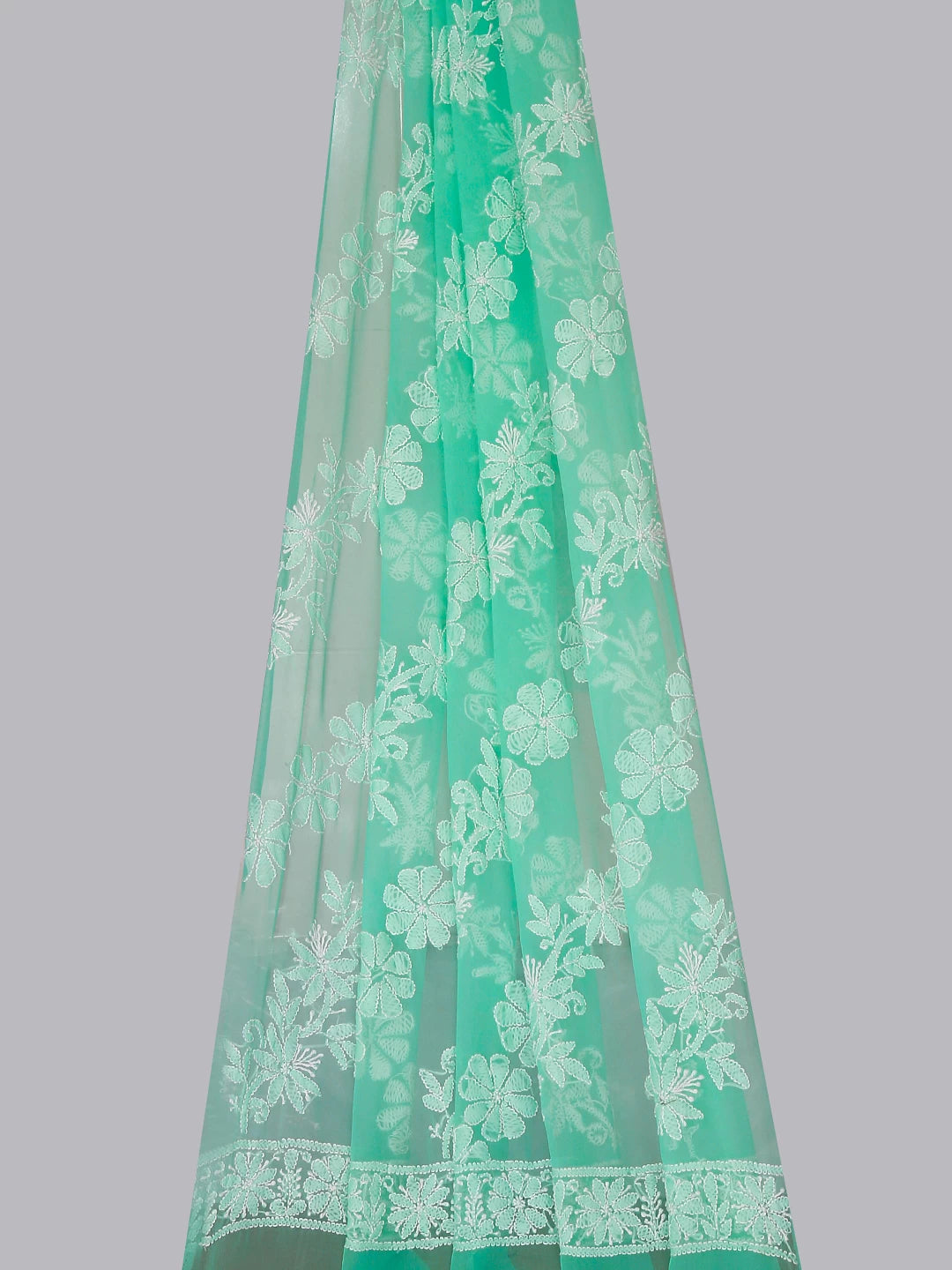Ada Hand Embroidered Sea Green Georgette Lucknowi Chikankari Dupatta 01A400672