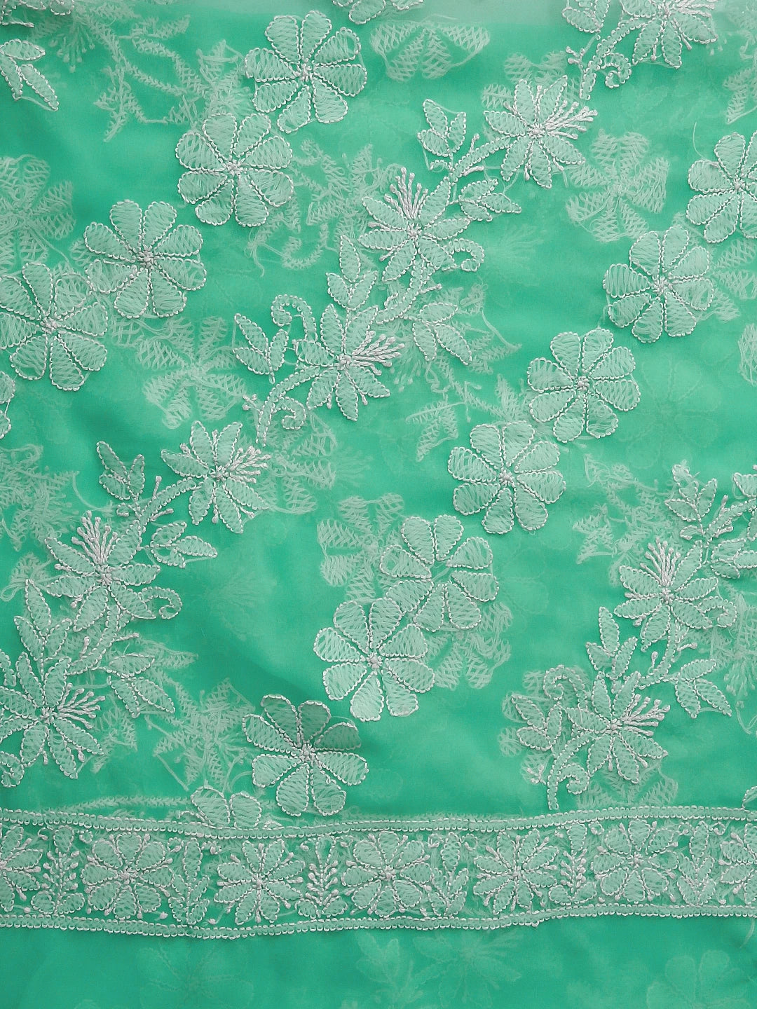 Ada Hand Embroidered Sea Green Georgette Lucknowi Chikankari Dupatta 01A400672