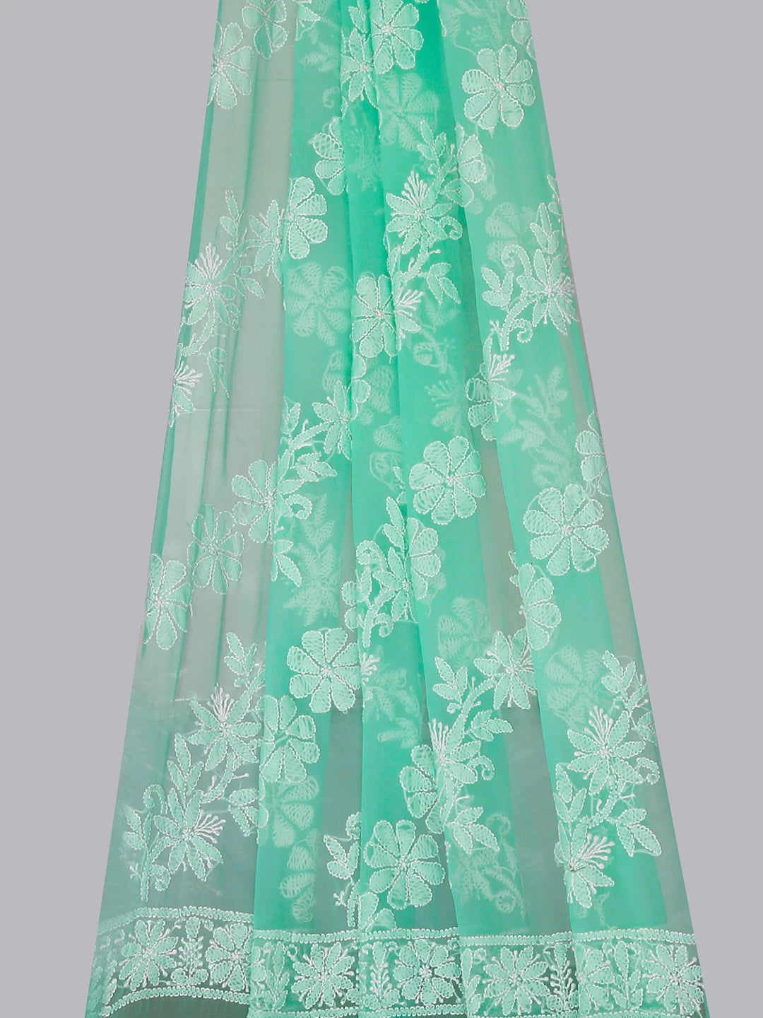 Ada Hand Embroidered Sea Green Georgette Lucknowi Chikankari Dupatta 01A400672