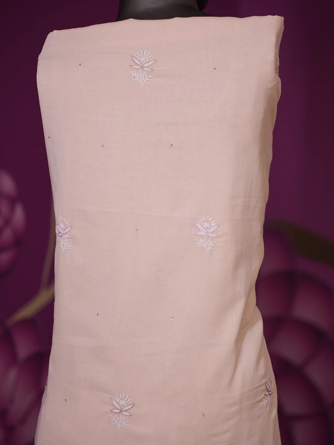 Ada Hand Embroidered Light Peach Cotton Lucknowi Chikankari Unstitched Suit Piece With Cutdana Work 01A345060