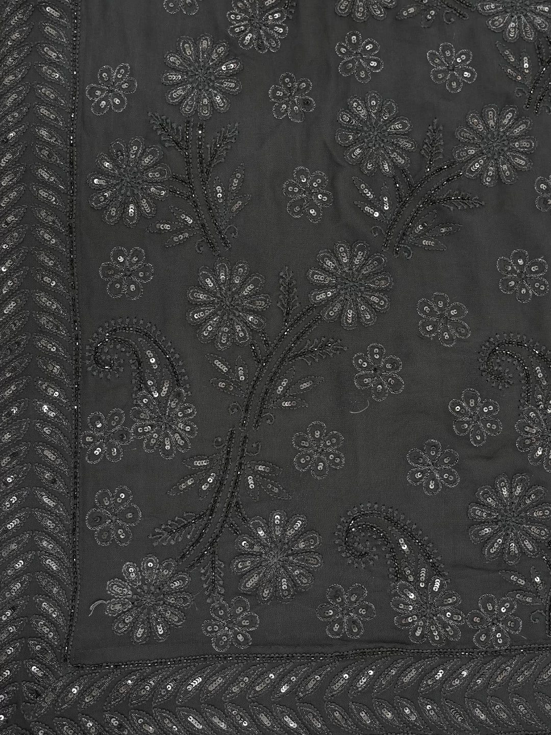 Ada Hand Embroidered Black Georgette Lucknowi Chikankari Saree With Blouse And Sequins Work 01A405982