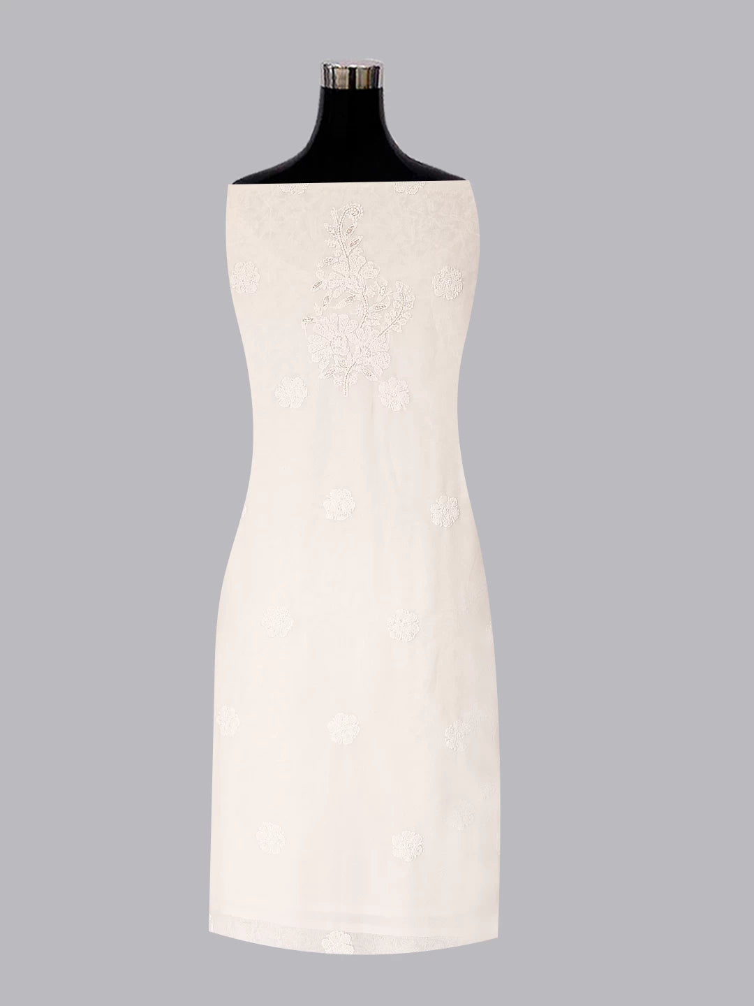 Ada Hand Embroidered Off White Georgette Lucknowi Chikankari Unstitched Suit Piece With Gotapatti Work 01A470632
