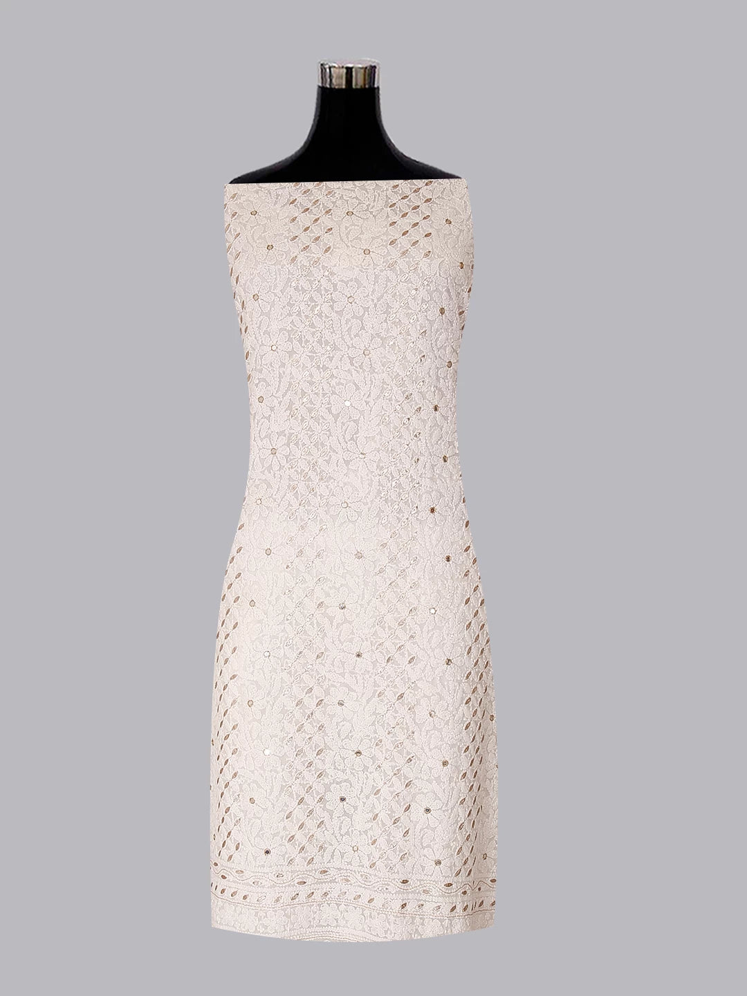 Ada Hand Embroidered Off White Georgette Lucknowi Chikankari Unstitched Suit Piece With Gotapatti Work 01A470632