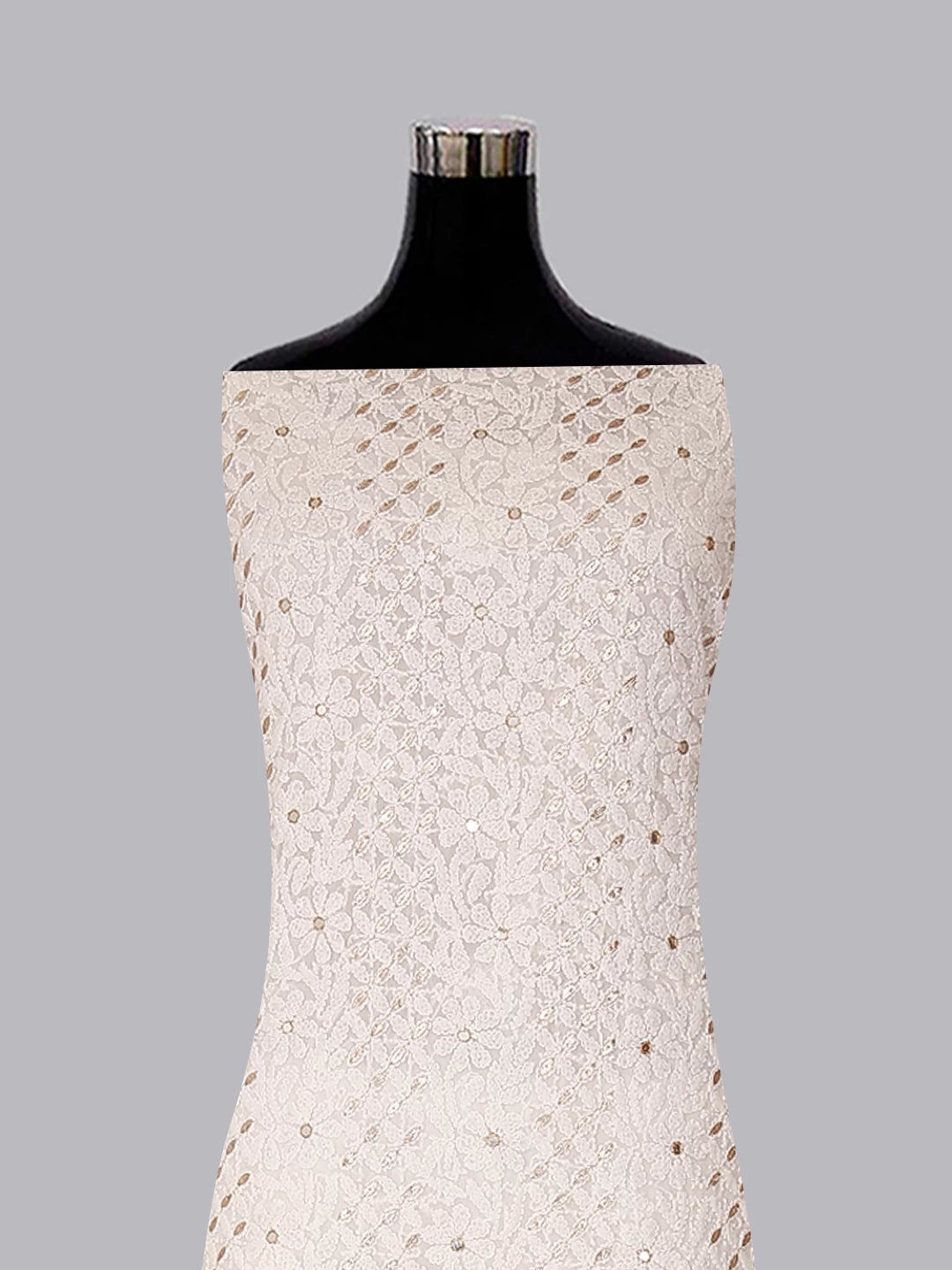Ada Hand Embroidered Off White Georgette Lucknowi Chikankari Unstitched Suit Piece With Gotapatti Work 01A470632