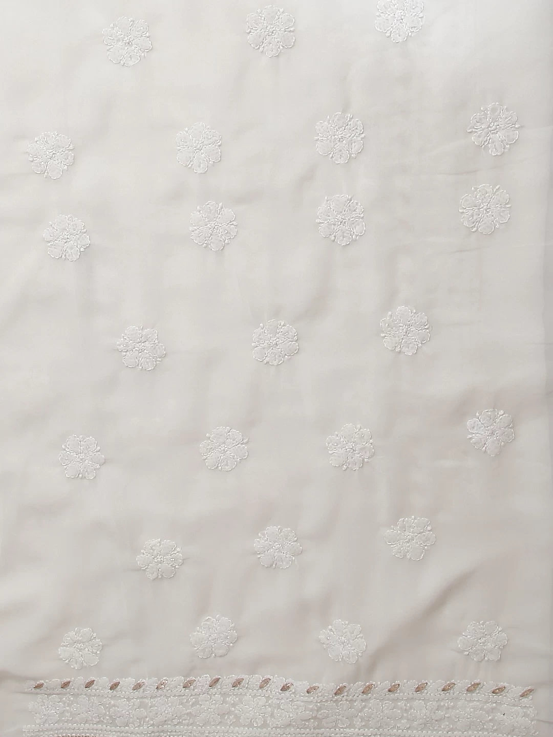 Ada Hand Embroidered Off White Georgette Lucknowi Chikankari Unstitched Suit Piece With Gotapatti Work 01A470632