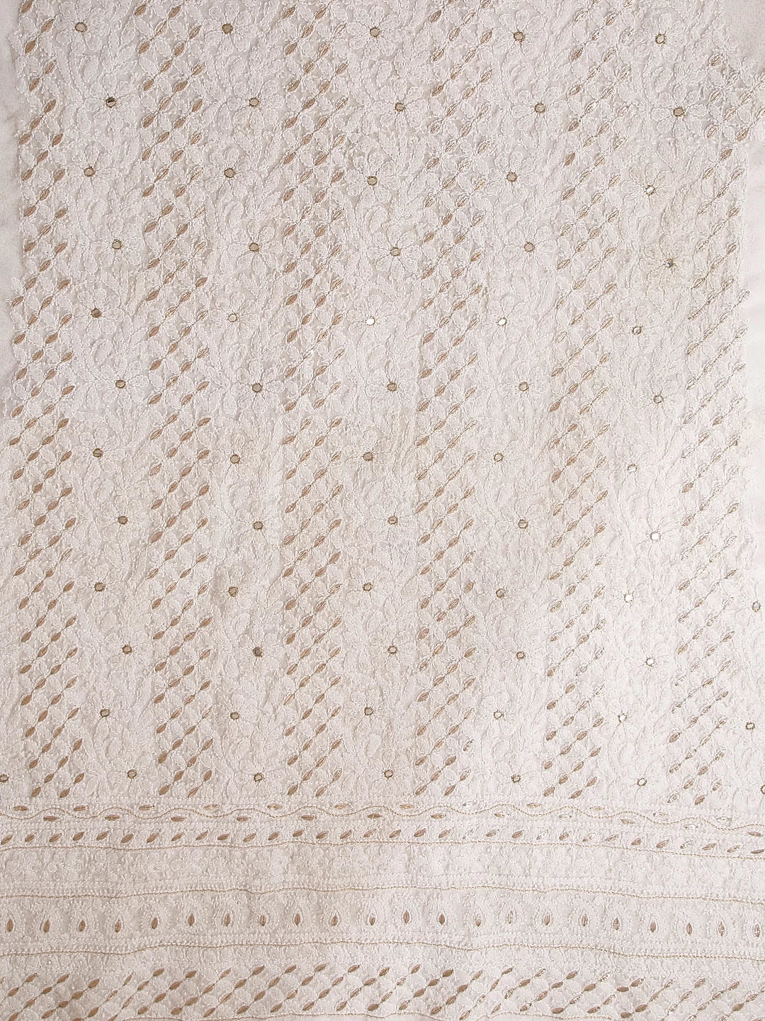 Ada Hand Embroidered Off White Georgette Lucknowi Chikankari Unstitched Suit Piece With Gotapatti Work 01A470632