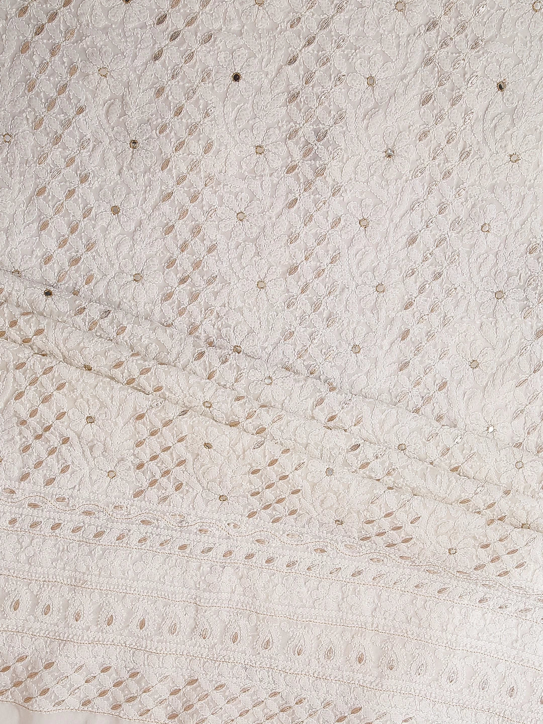 Ada Hand Embroidered Off White Georgette Lucknowi Chikankari Unstitched Suit Piece With Gotapatti Work 01A470632