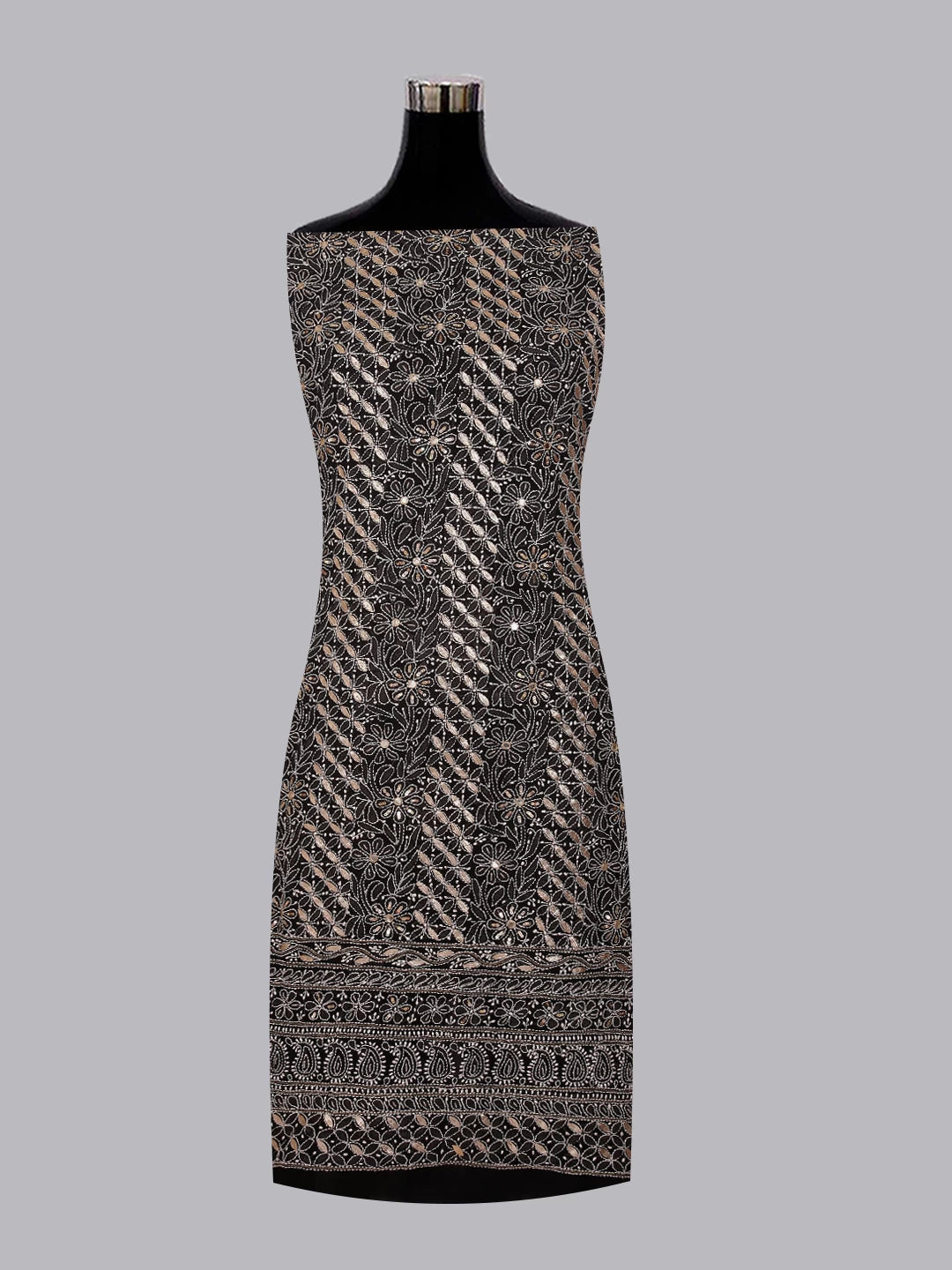 Ada Hand Embroidered Black Georgette Lucknowi Chikankari Unstitched Suit Piece With Gotapatti Work 01A398486