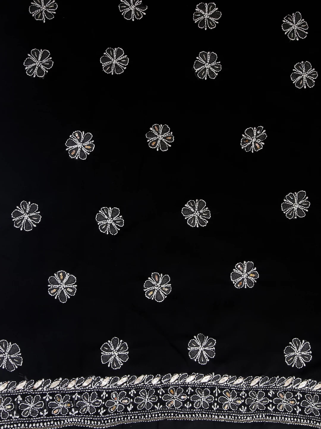 Ada Hand Embroidered Black Georgette Lucknowi Chikankari Unstitched Suit Piece With Gotapatti Work 01A398486