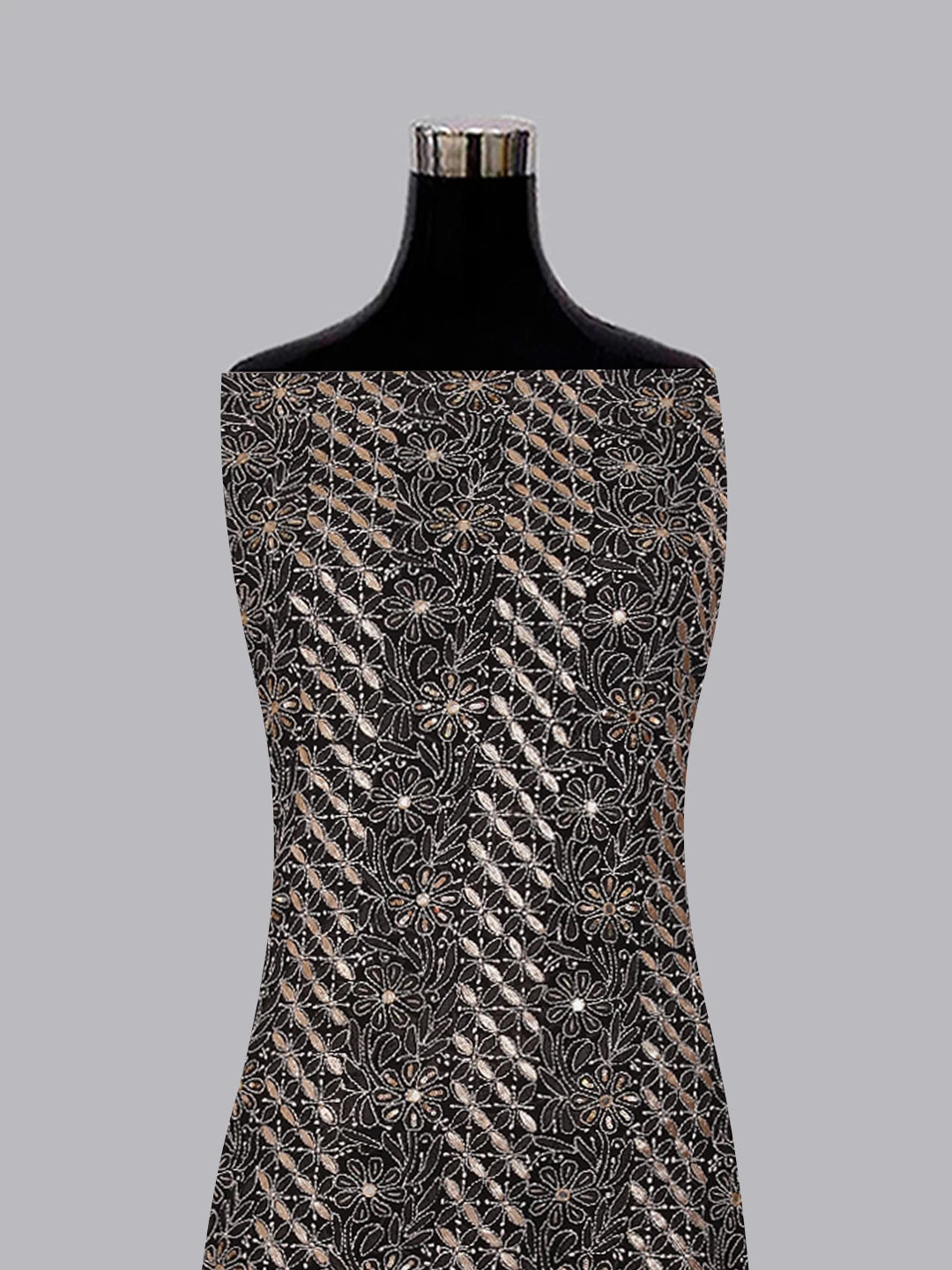 Ada Hand Embroidered Black Georgette Lucknowi Chikankari Unstitched Suit Piece With Gotapatti Work 01A398486