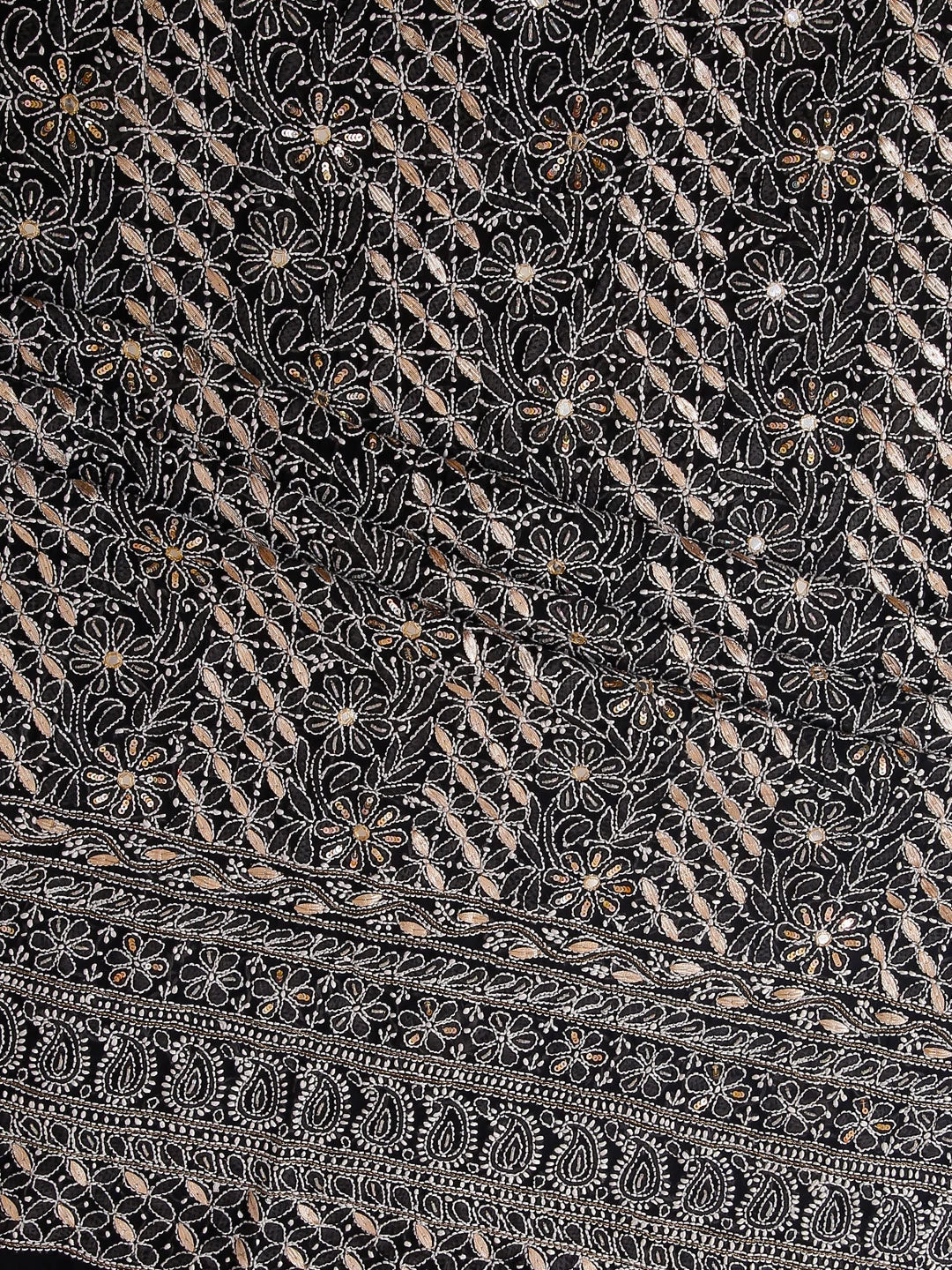 Ada Hand Embroidered Black Georgette Lucknowi Chikankari Unstitched Suit Piece With Gotapatti Work 01A398486