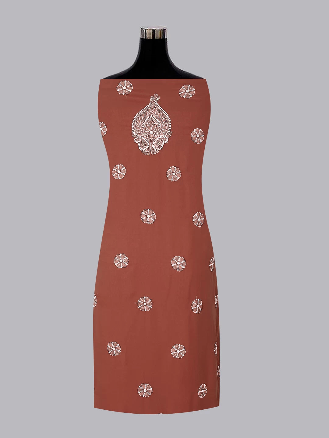 Ada Hand Embroidered Sienna Brown Georgette Lucknowi Chikankari Unstitched Suit Piece With Gotapatti Work 01A470605