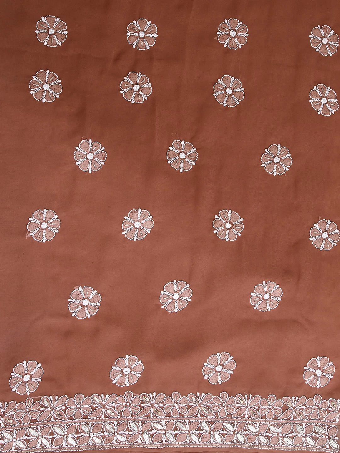 Ada Hand Embroidered Sienna Brown Georgette Lucknowi Chikankari Unstitched Suit Piece With Gotapatti Work 01A470605