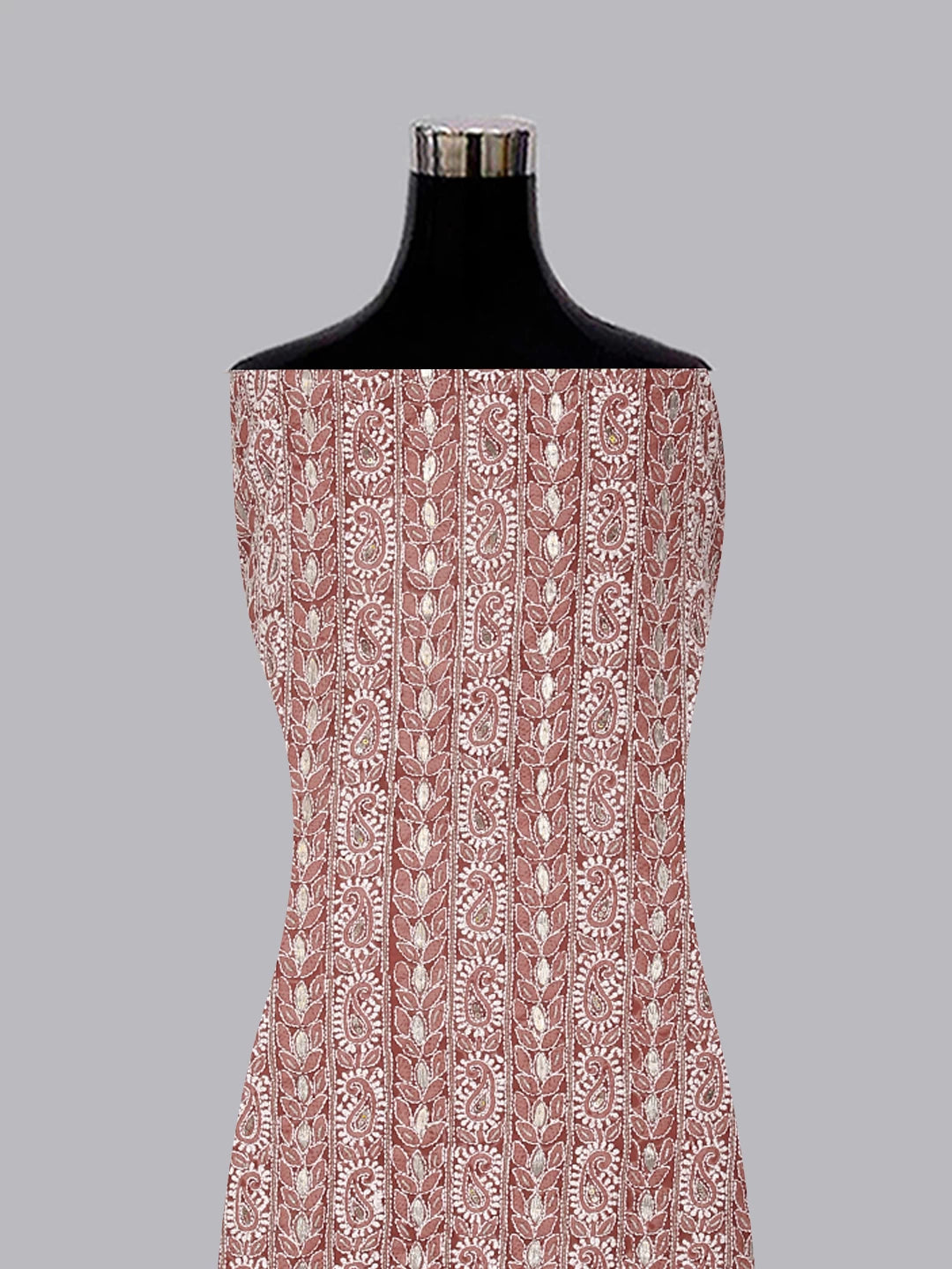 Ada Hand Embroidered Sienna Brown Georgette Lucknowi Chikankari Unstitched Suit Piece With Gotapatti Work 01A470605