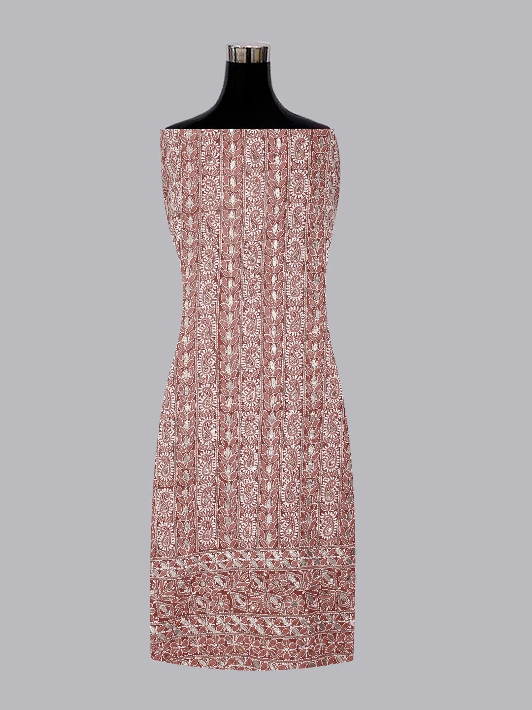Ada Hand Embroidered Sienna Brown Georgette Lucknowi Chikankari Unstitched Suit Piece With Gotapatti Work 01A470605