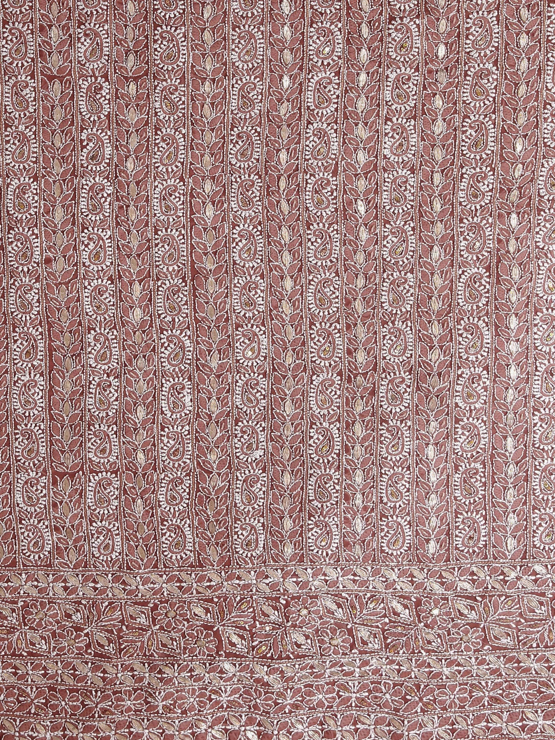 Ada Hand Embroidered Sienna Brown Georgette Lucknowi Chikankari Unstitched Suit Piece With Gotapatti Work 01A470605