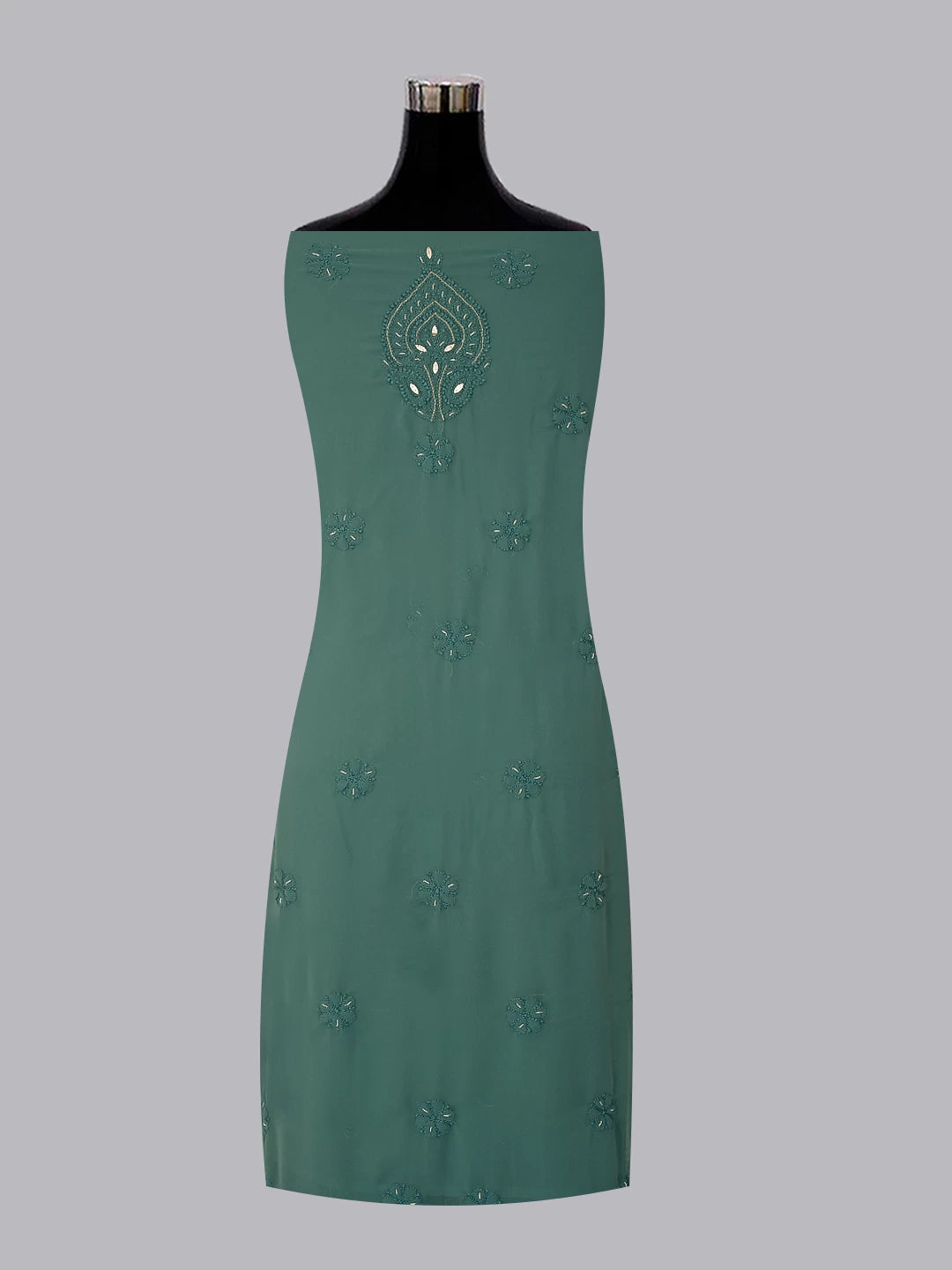Ada Hand Embroidered Pine Green Georgette Lucknowi Chikankari Unstitched Suit Piece With Gotapatti 01A470609