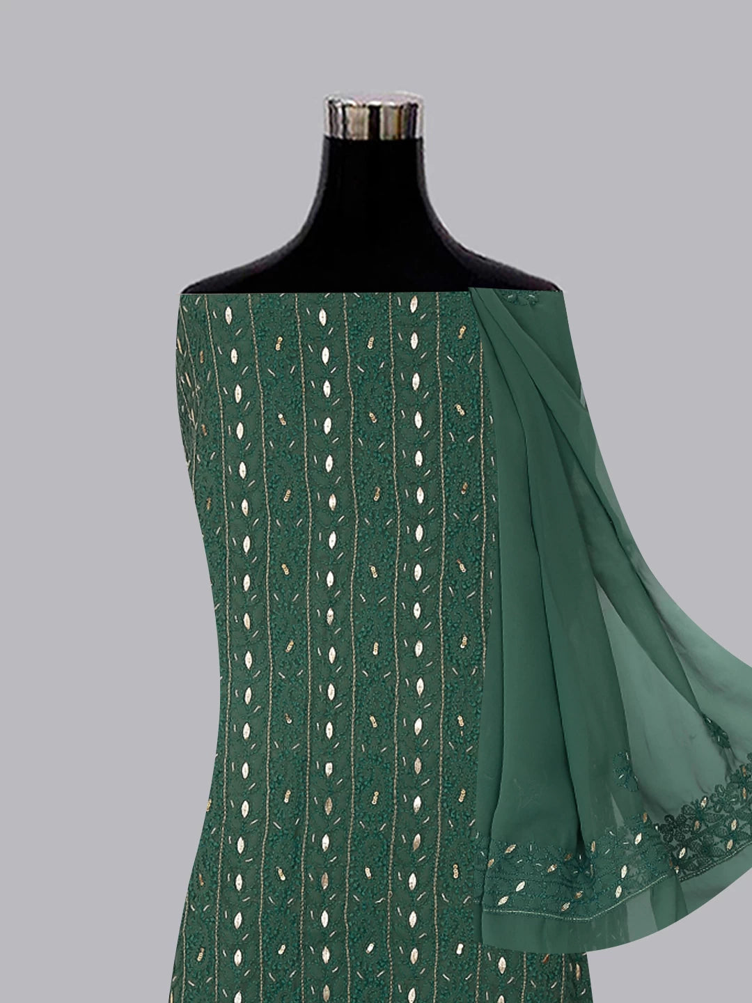 Ada Hand Embroidered Pine Green Georgette Lucknowi Chikankari Unstitched Suit Piece With Gotapatti 01A470609