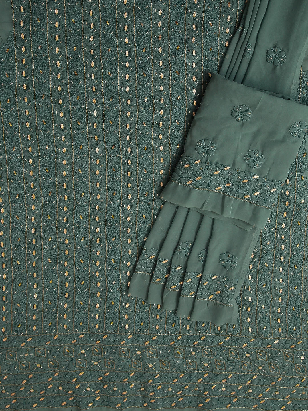 Ada Hand Embroidered Pine Green Georgette Lucknowi Chikankari Unstitched Suit Piece With Gotapatti 01A470609