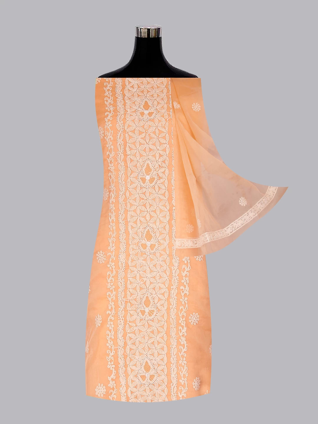 Ada Hand Embroidered Peach Organza Lucknowi Chikankari Unstitched Suit Piece 01A158012