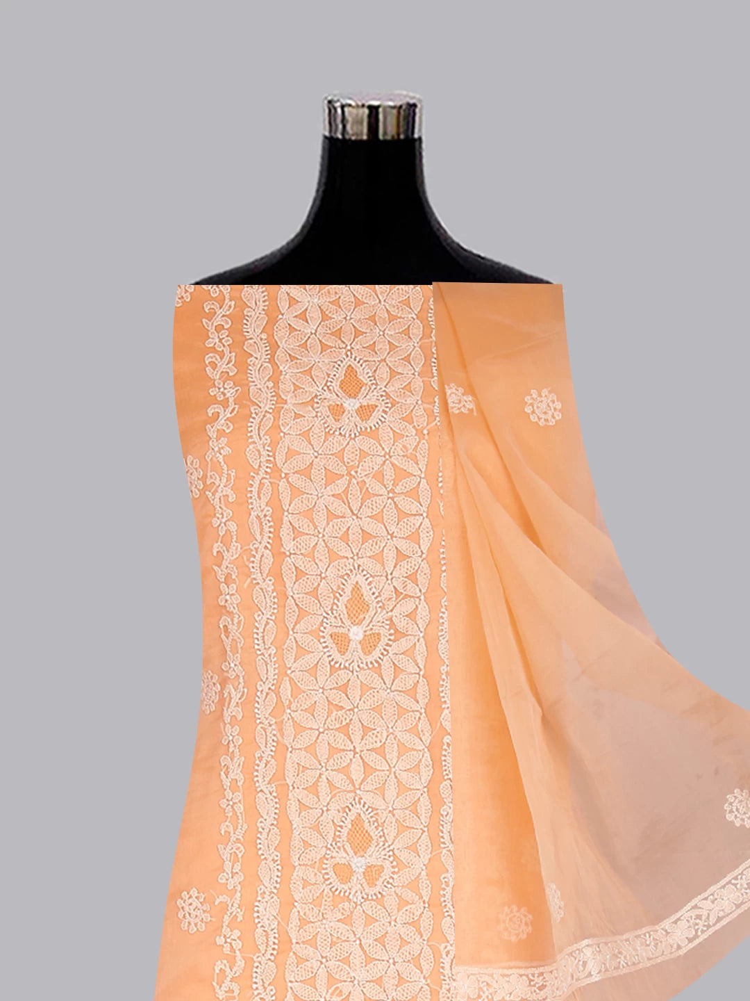 Ada Hand Embroidered Peach Organza Lucknowi Chikankari Unstitched Suit Piece 01A158012
