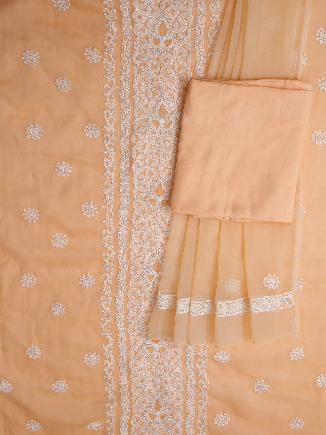 Ada Hand Embroidered Peach Organza Lucknowi Chikankari Unstitched Suit Piece 01A158012