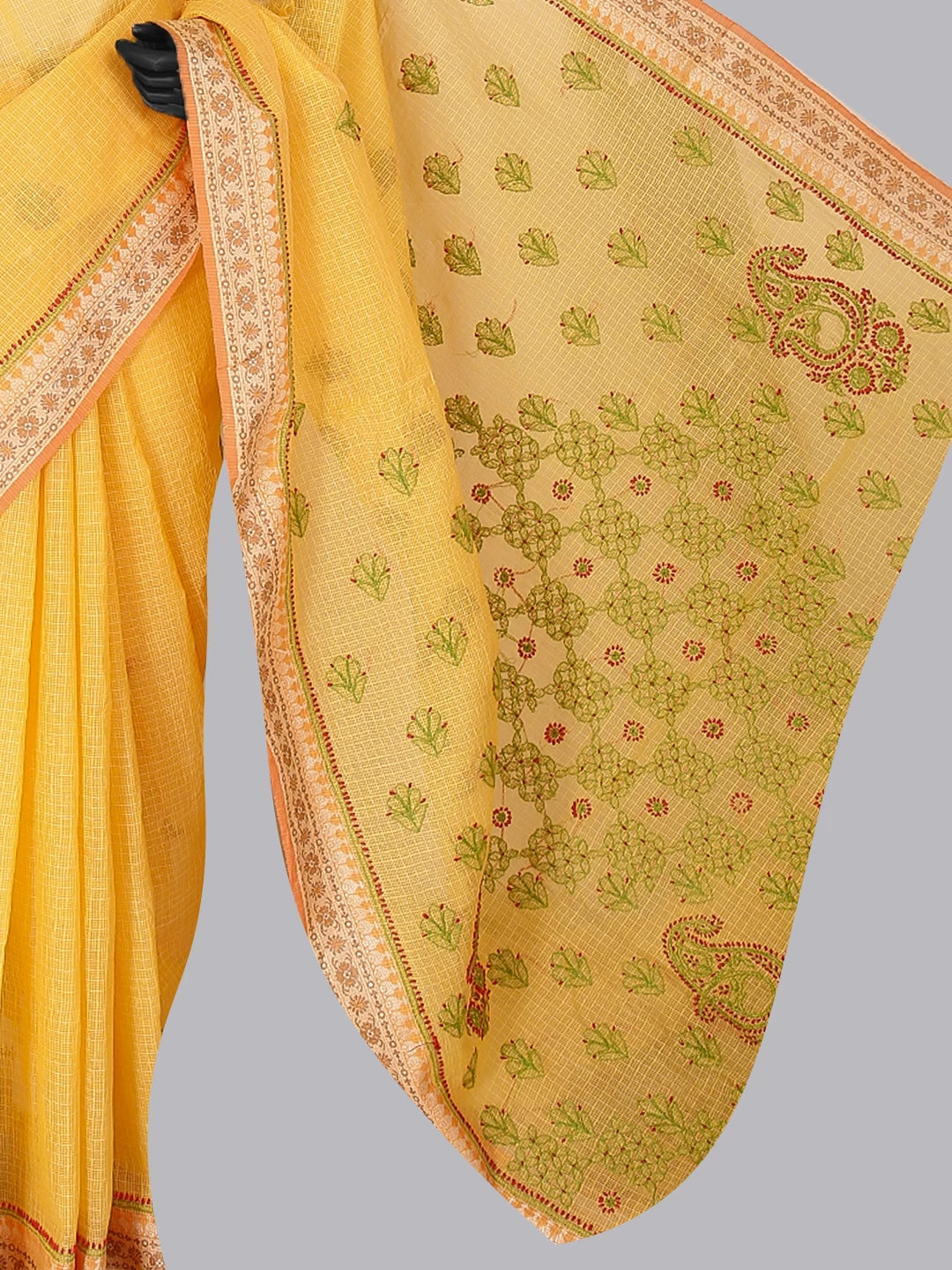Ada Hand Embroidered Yellow Kota Chanderi Lucknowi Chikankari Saree With Blouse 01A468584