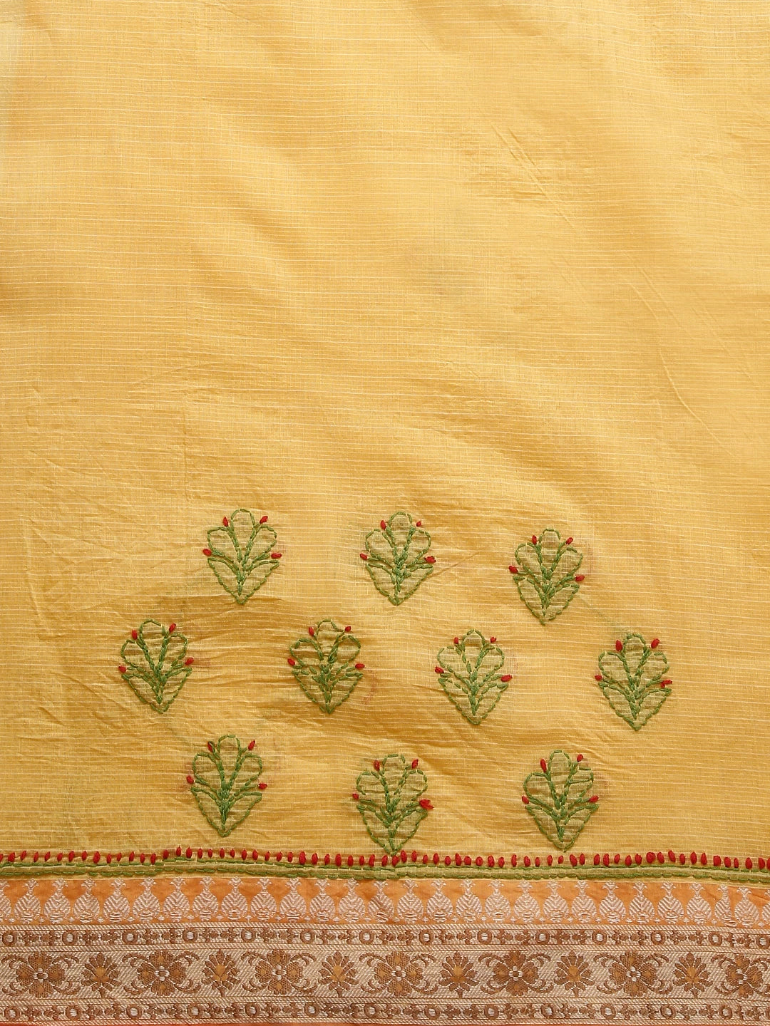 Ada Hand Embroidered Yellow Kota Chanderi Lucknowi Chikankari Saree With Blouse 01A468584
