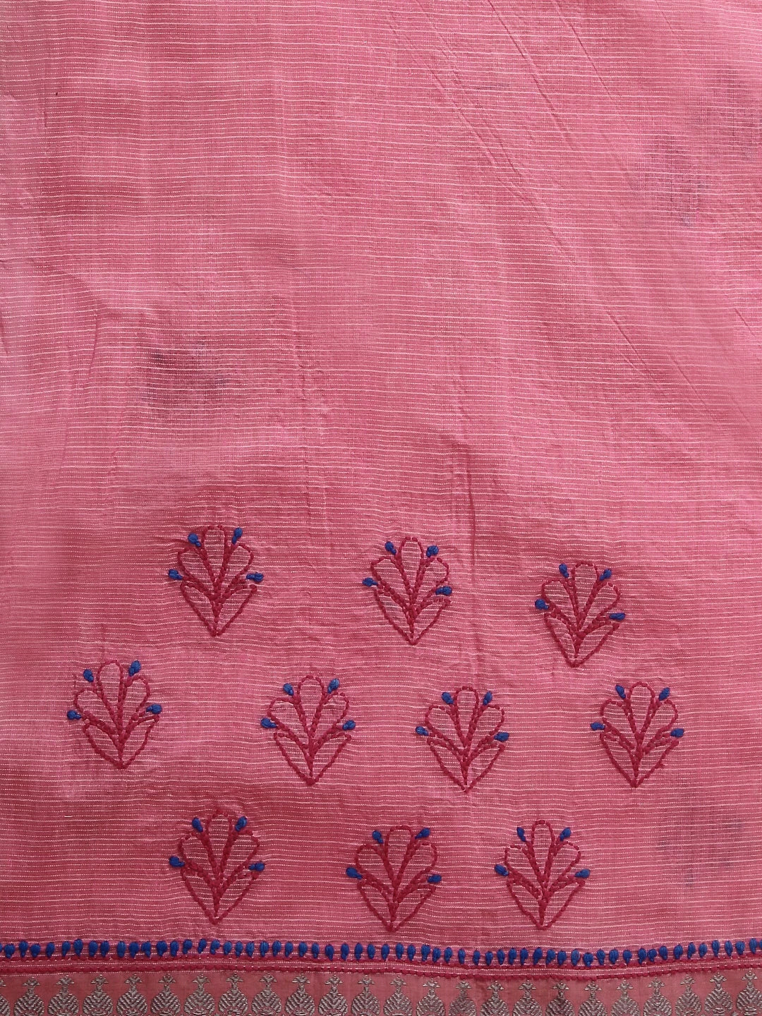 Ada Hand Embroidered Pink Kota Chanderi Lucknowi Chikankari Saree With Blouse 01A468506