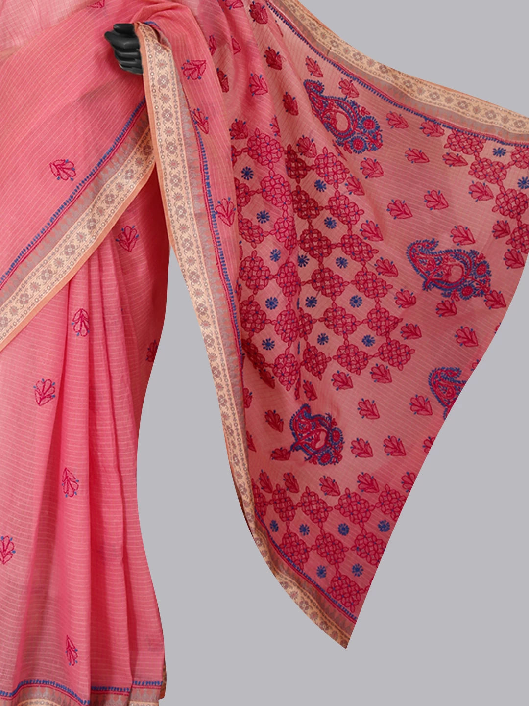 Ada Hand Embroidered Pink Kota Chanderi Lucknowi Chikankari Saree With Blouse 01A468506