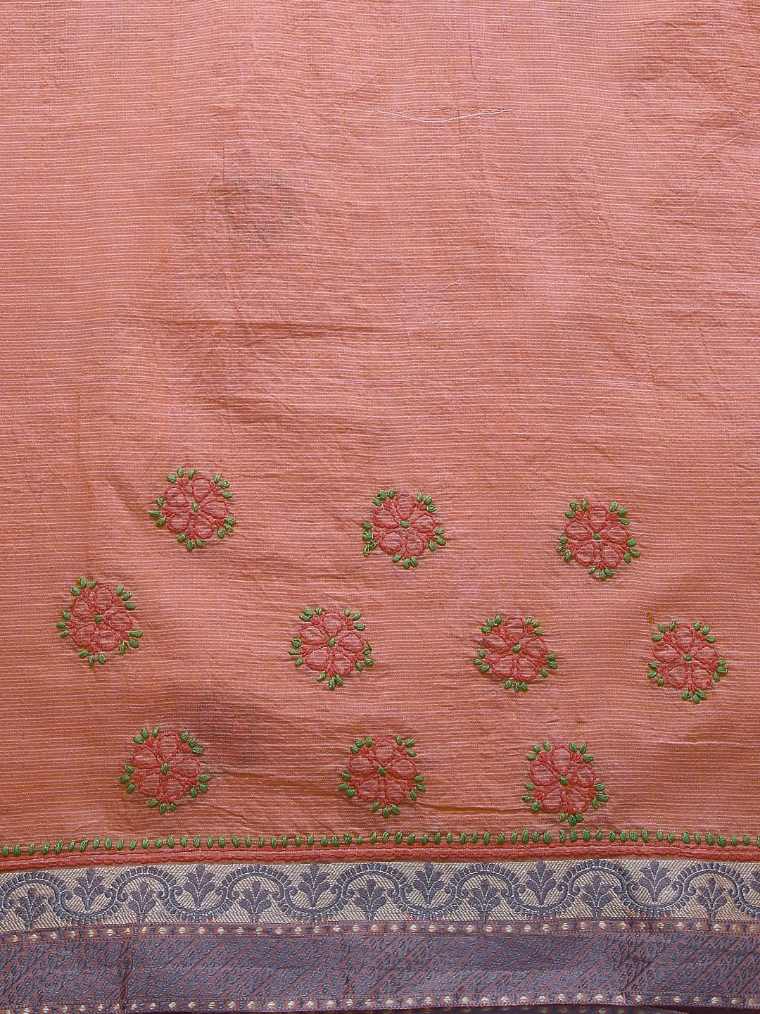 Ada Hand Embroidered Peach Kota Chanderi Lucknowi Chikankari Saree With Blouse 01A468499