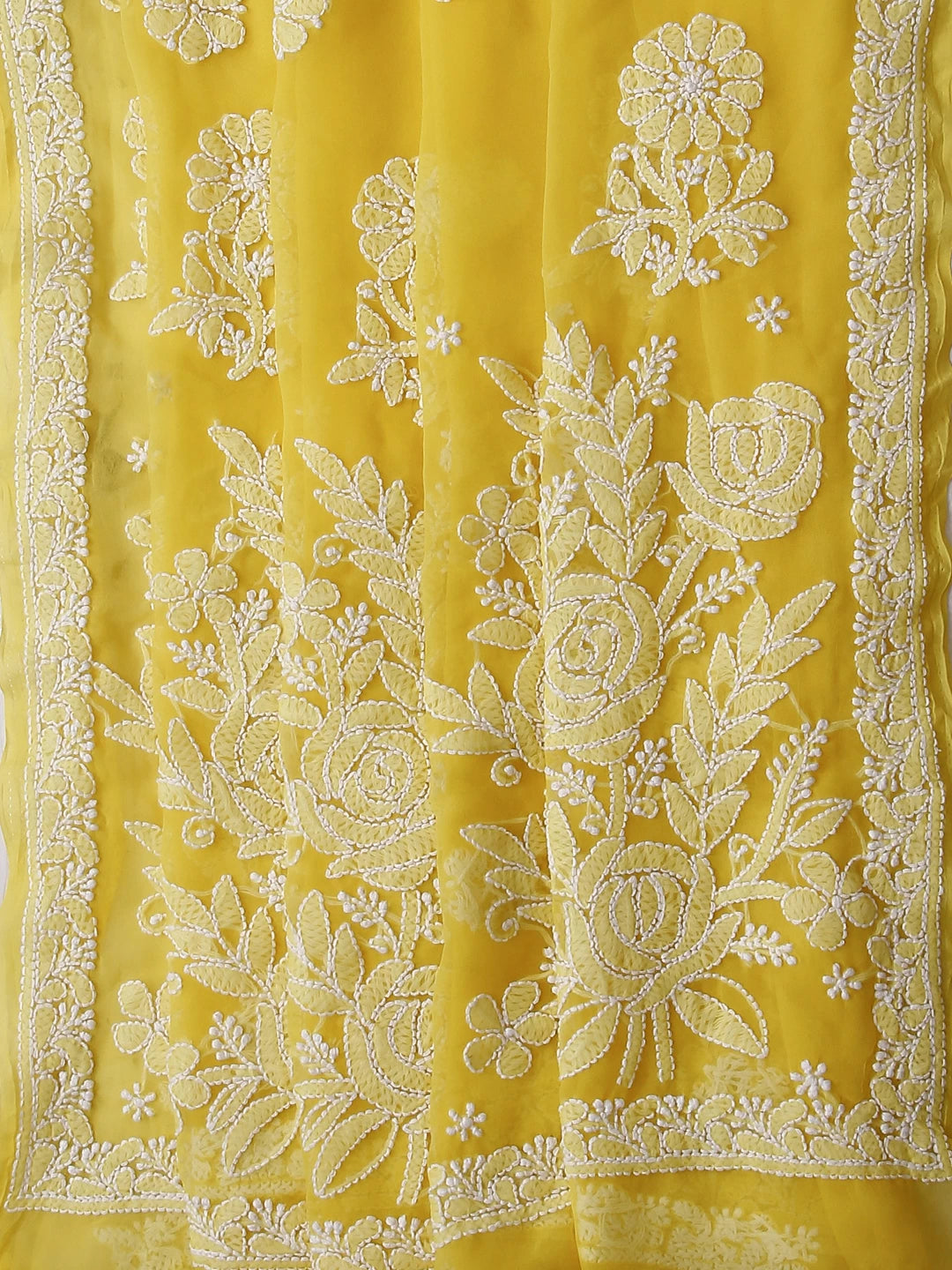 Ada Hand Embroidered Yellow Georgette Lucknowi Chikankari Saree With Blouse 01A464369