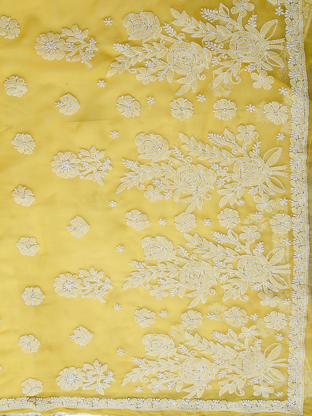 Ada Hand Embroidered Yellow Georgette Lucknowi Chikankari Saree With Blouse 01A464369