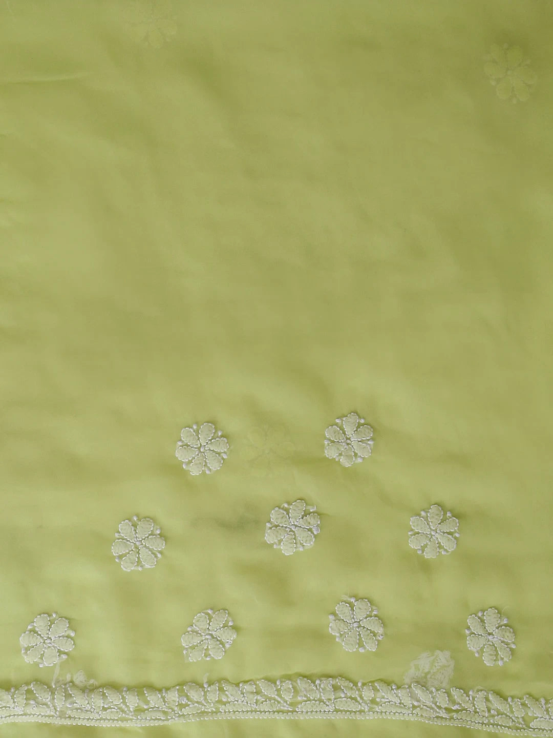 Ada Hand Embroidered Lime Green Georgette Lucknowi Chikankari Saree With Blouse 01A464373