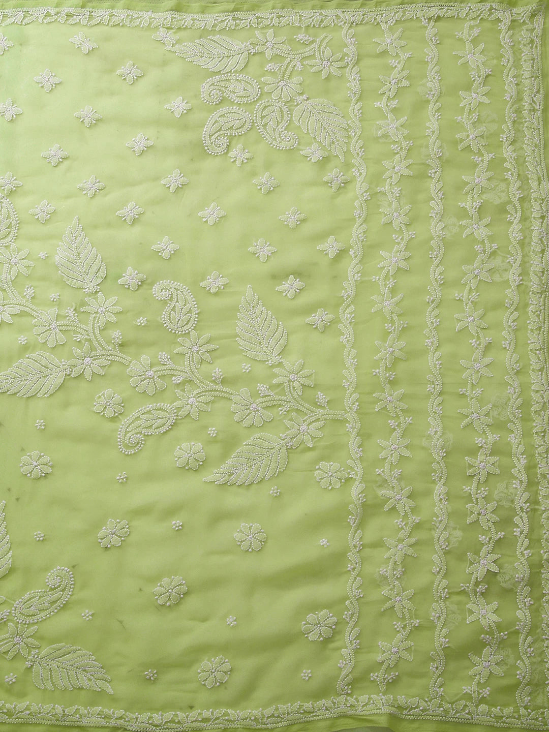 Ada Hand Embroidered Lime Green Georgette Lucknowi Chikankari Saree With Blouse 01A464373