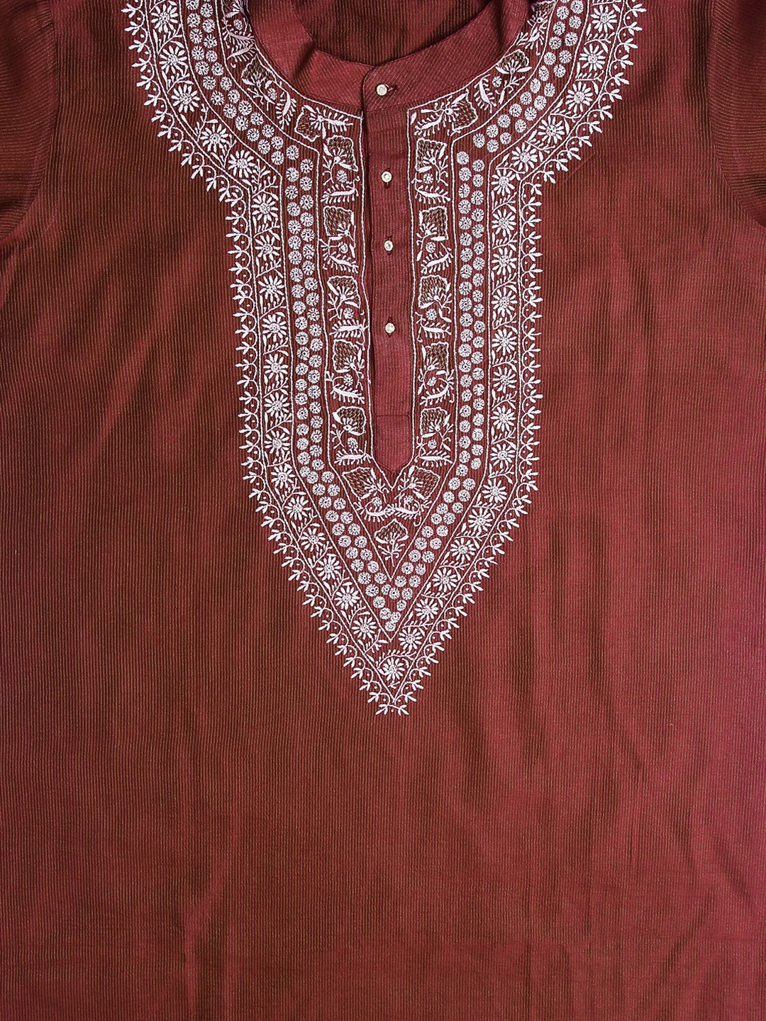 Ada Hand Embroidered Maroon Chanderi Lucknowi Chikankari Semi Stitched Men's Kurta Piece 01A441042