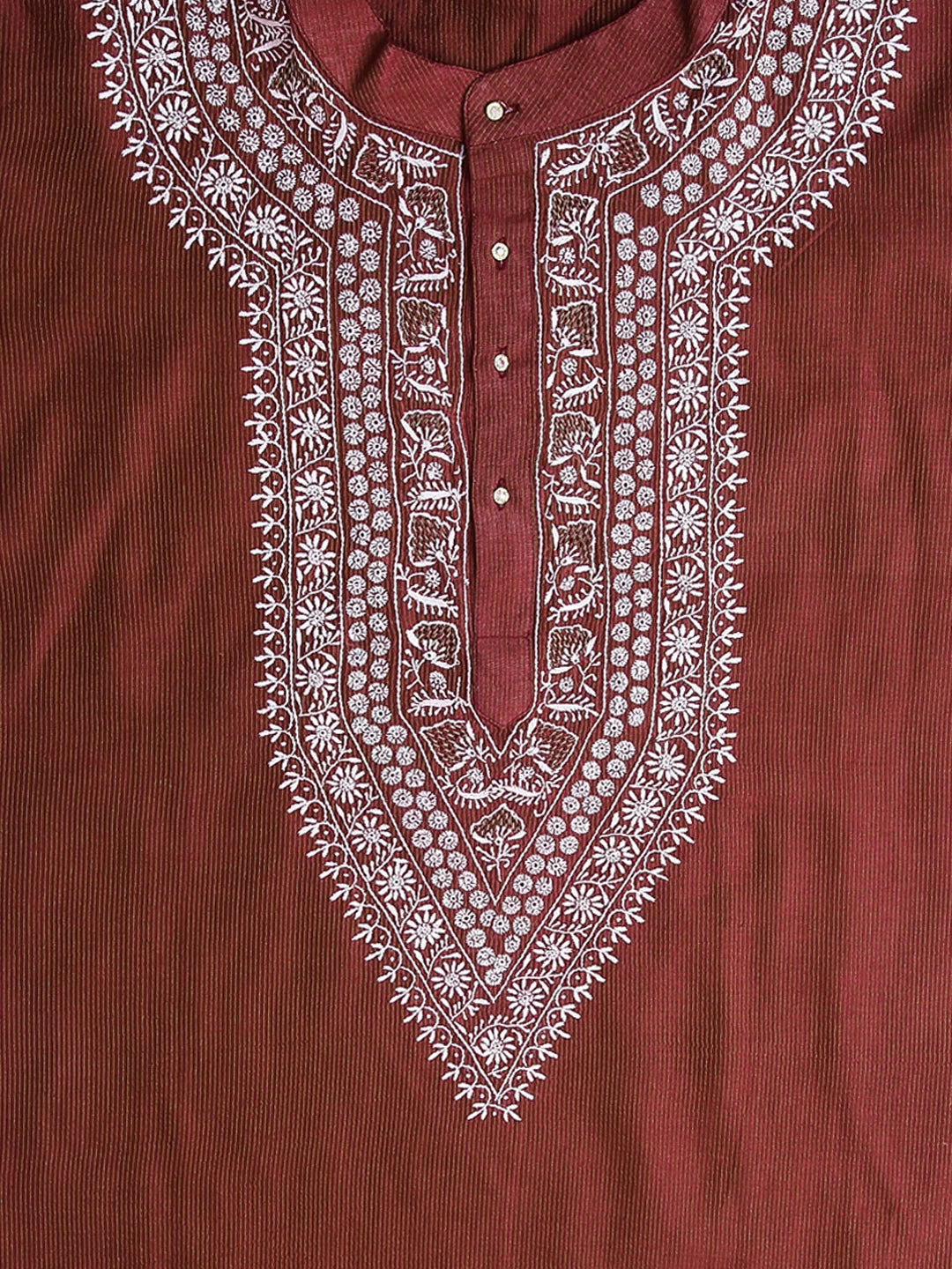 Ada Hand Embroidered Maroon Chanderi Lucknowi Chikankari Semi Stitched Men's Kurta Piece 01A441042