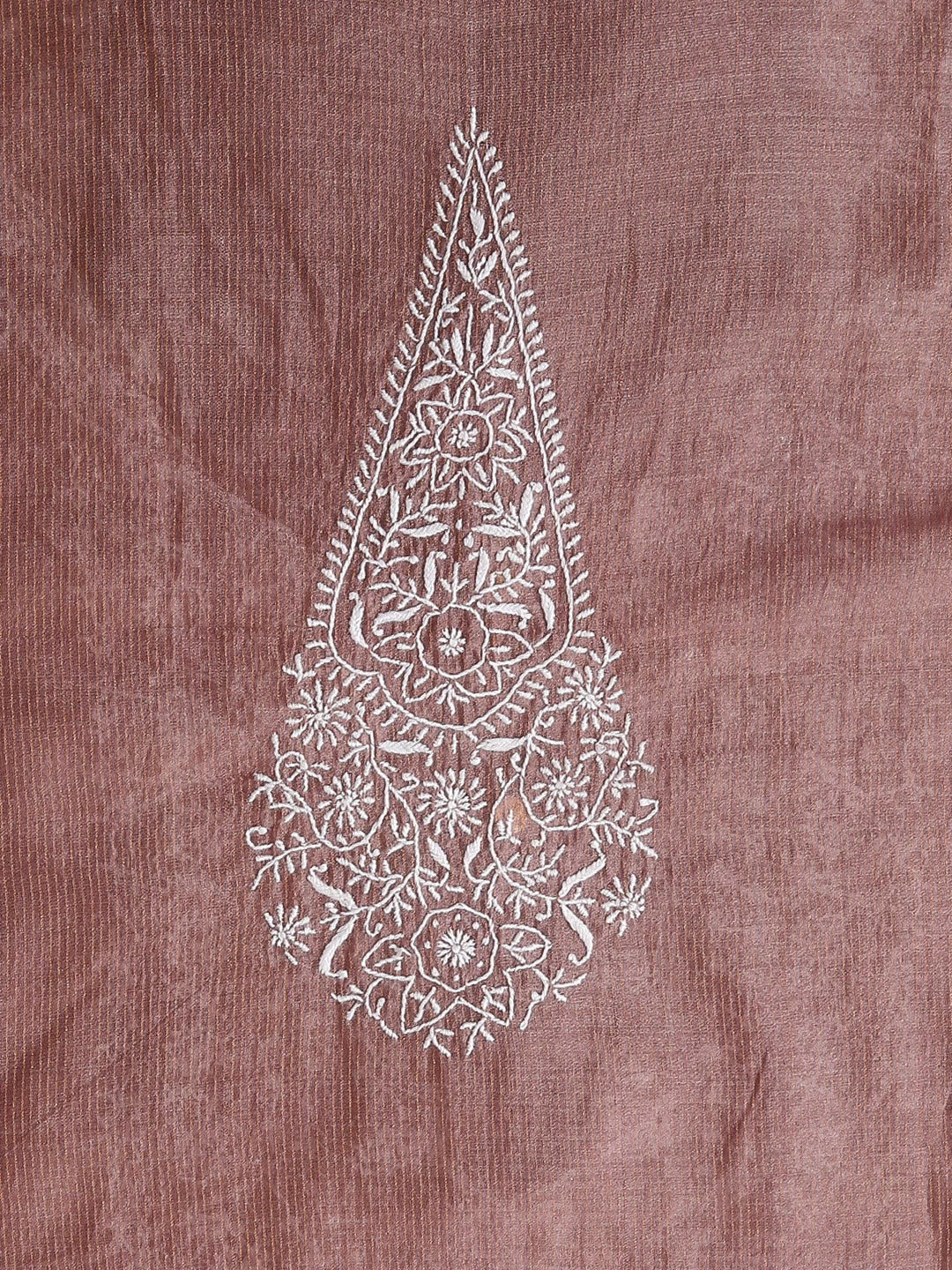 Ada Hand Embroidered Dusty Peach Chanderi Lucknowi Chikankari Semi Stitched Men's Kurta Piece 01A392306