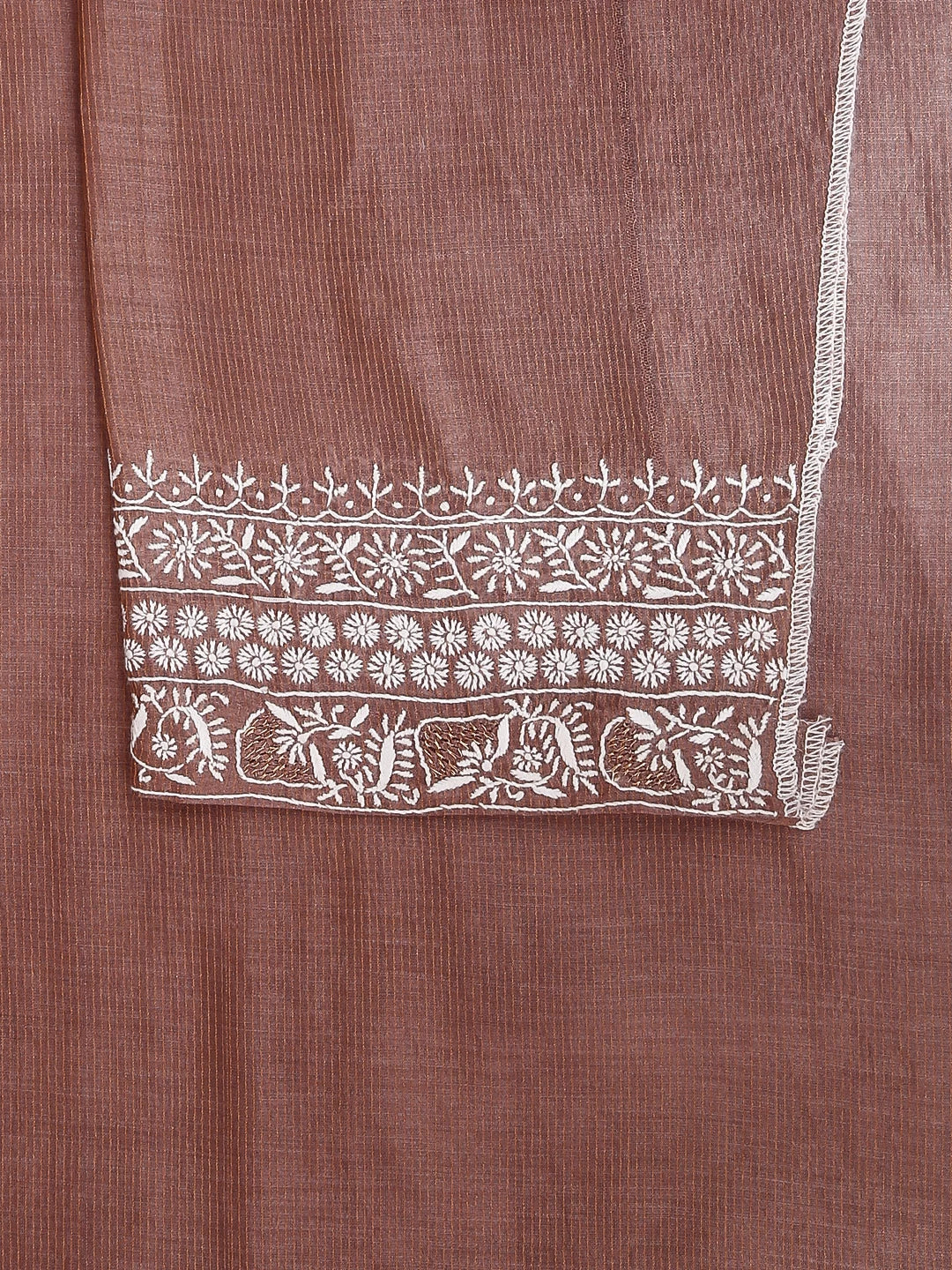 Ada Hand Embroidered Dusty Peach Chanderi Lucknowi Chikankari Semi Stitched Men's Kurta Piece 01A392306