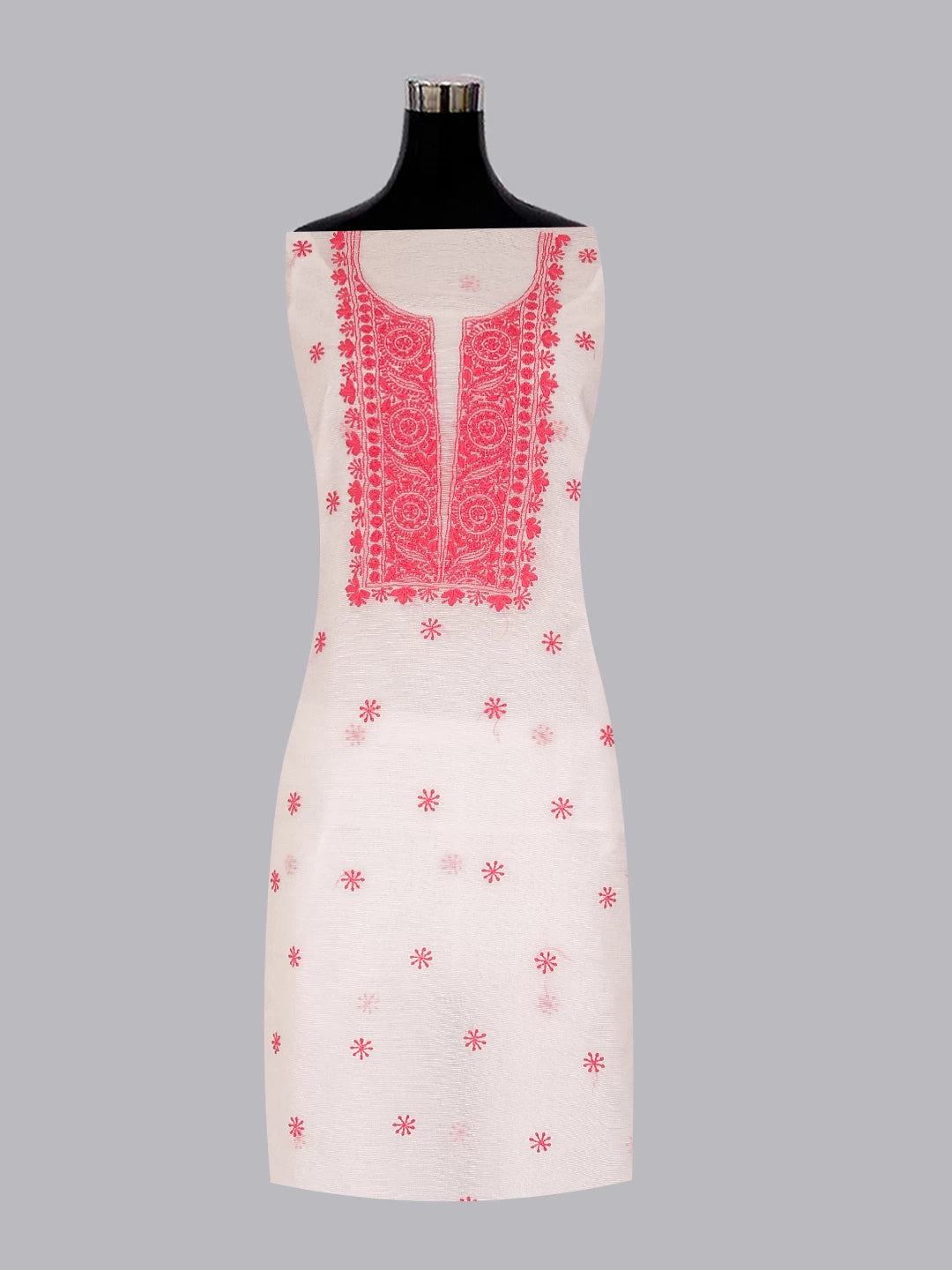 Ada Hand Embroidered Off White Super Net Lucknowi Chikankari Unstitched Kurta Dupatta Set 01A466470