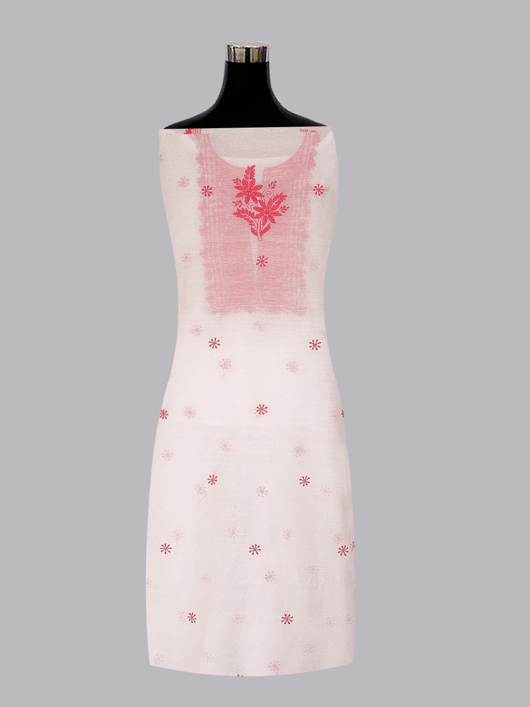 Ada Hand Embroidered Off White Super Net Lucknowi Chikankari Unstitched Kurta Dupatta Set 01A466470