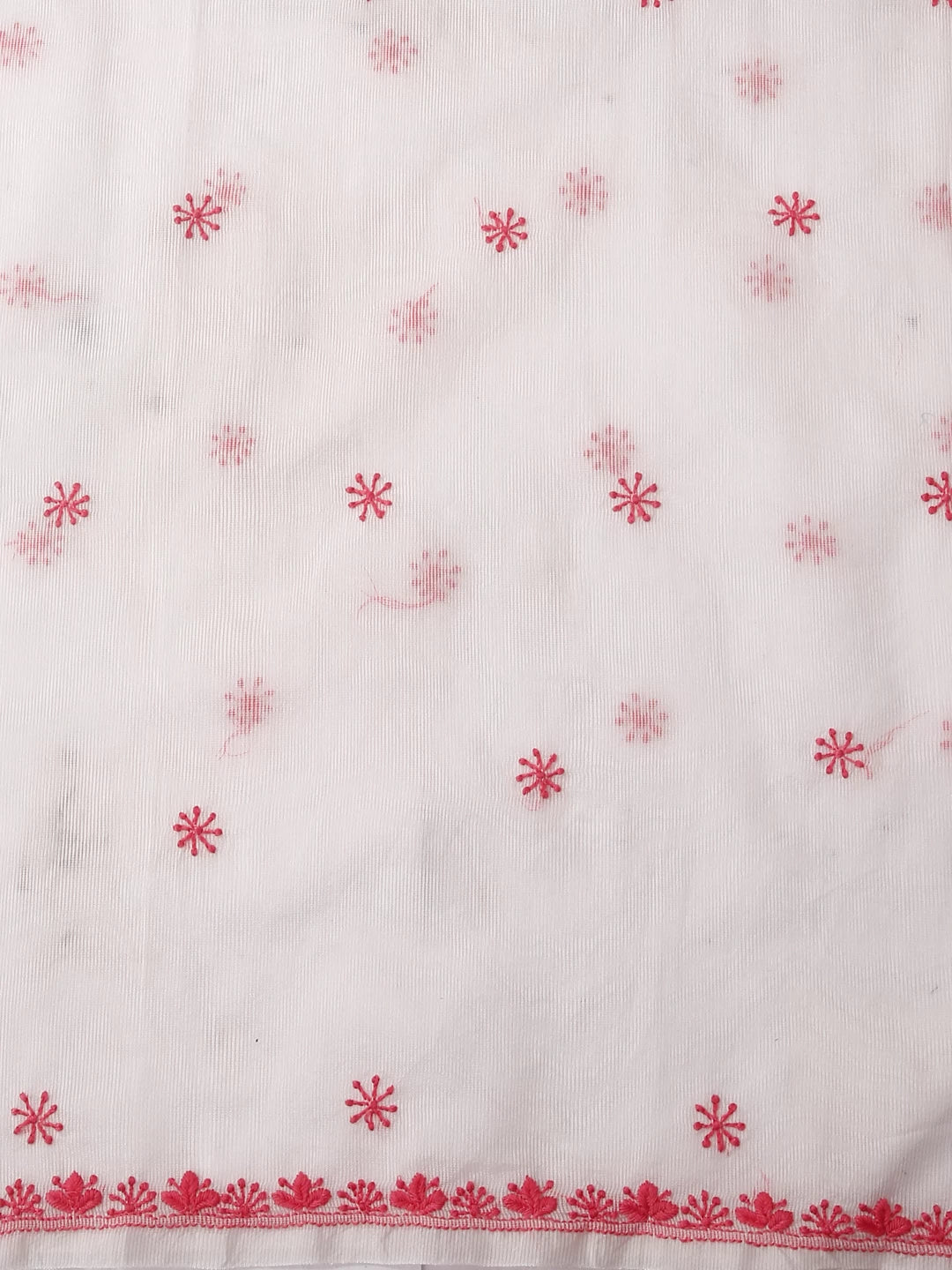 Ada Hand Embroidered Off White Super Net Lucknowi Chikankari Unstitched Kurta Dupatta Set 01A466470