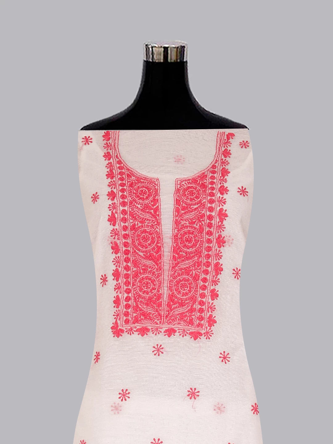 Ada Hand Embroidered Off White Super Net Lucknowi Chikankari Unstitched Kurta Dupatta Set 01A466470